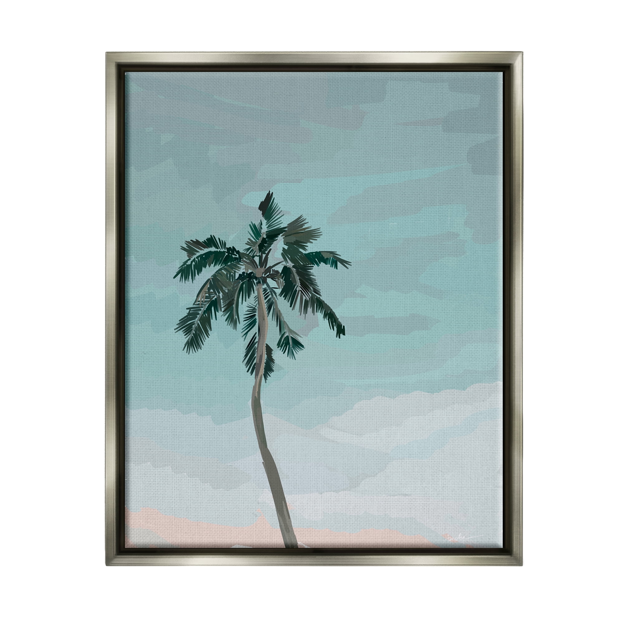 Tropical Palm Tree Sky Gray Floater Framed Canvas Print