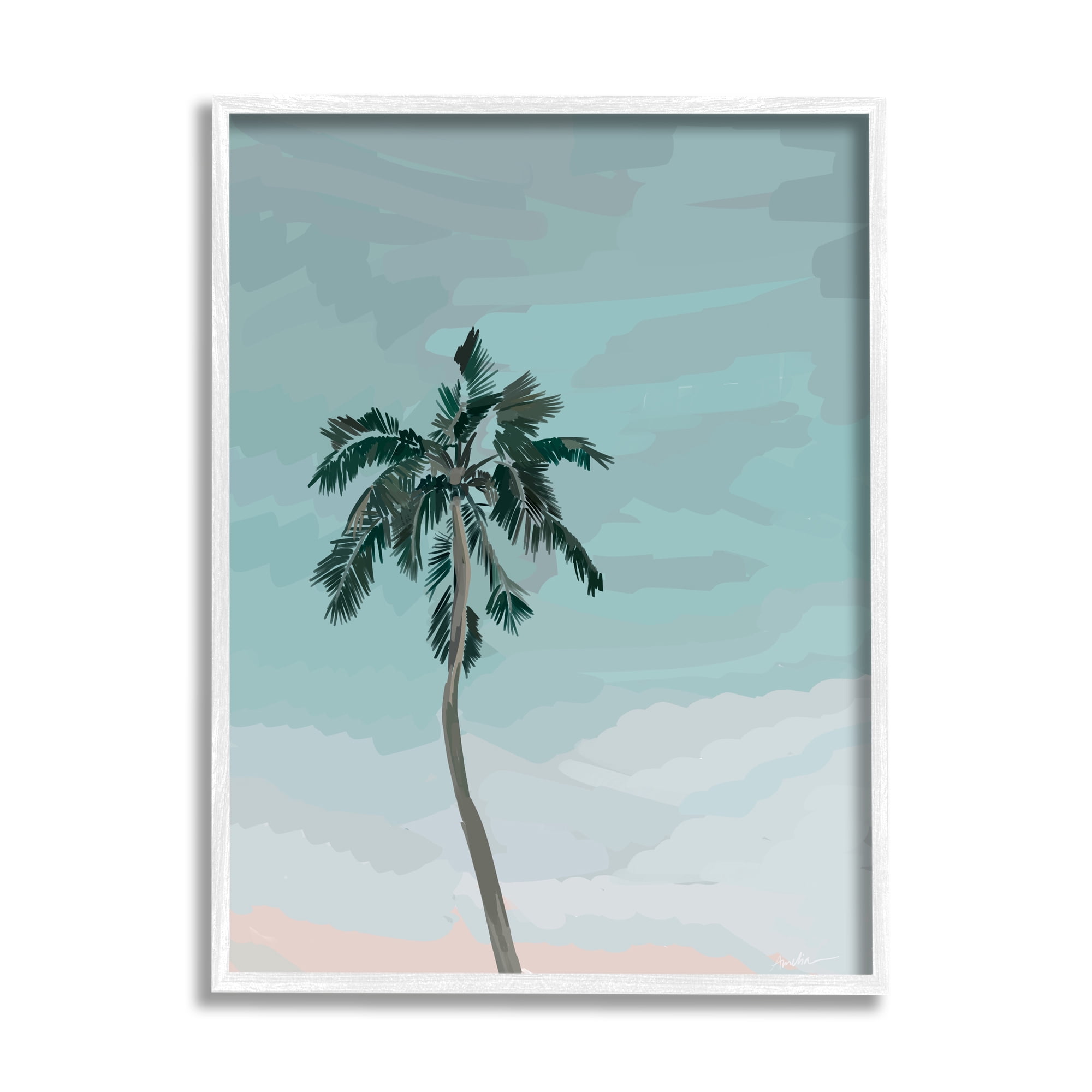 Stupell Industries Tropical Palm Tree Sky Botanical & Floral Painting White Framed Art Print Wall Art, 11 x 14
