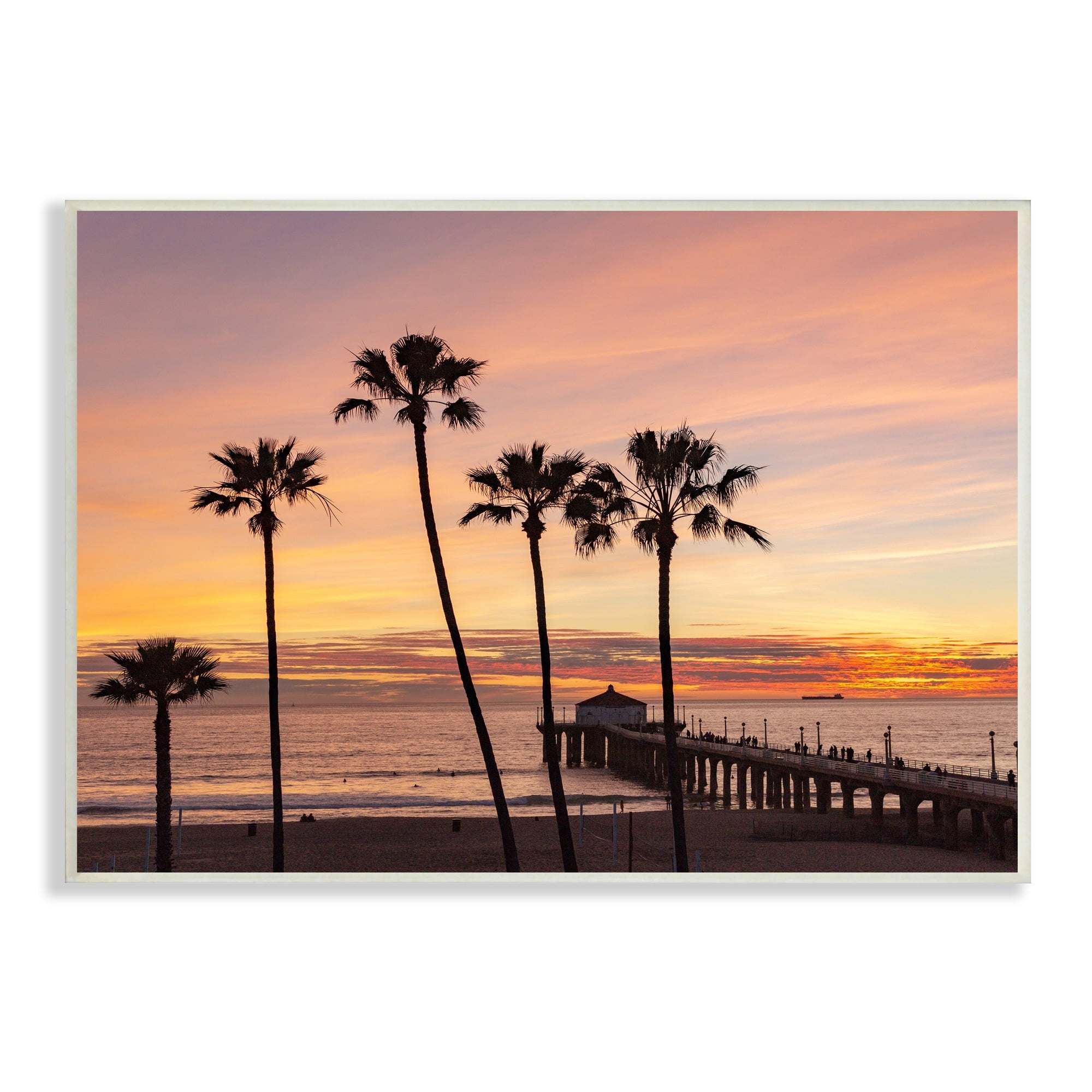Stupell Industries Tropical Palm Tree Sunset Summer Pier Docks Photograph Unframed Art Print Wall Art, Design by Jeff Poe Photography