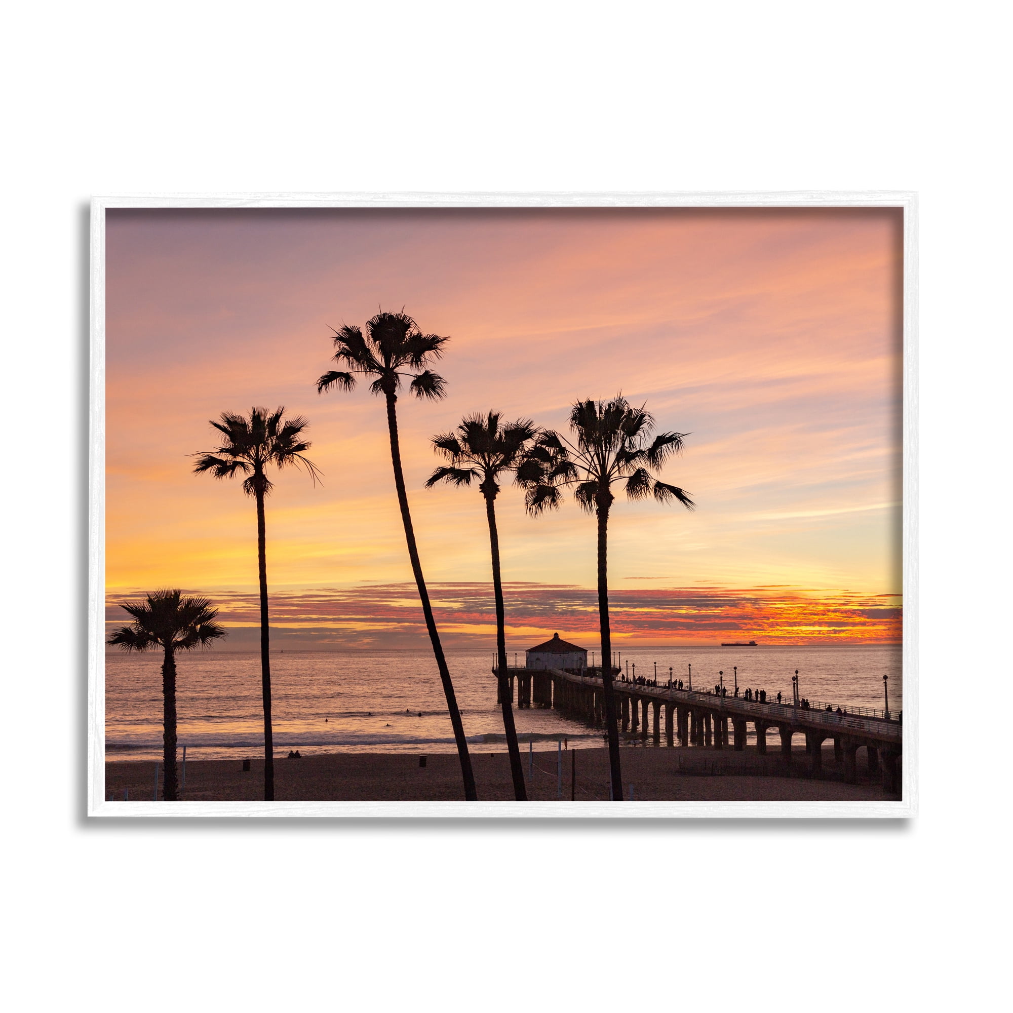 Stupell Industries Tropical Palm Tree Sunset Summer Pier Docks Photograph White Framed Art Print Wall Art, Design by Jeff Poe Photography