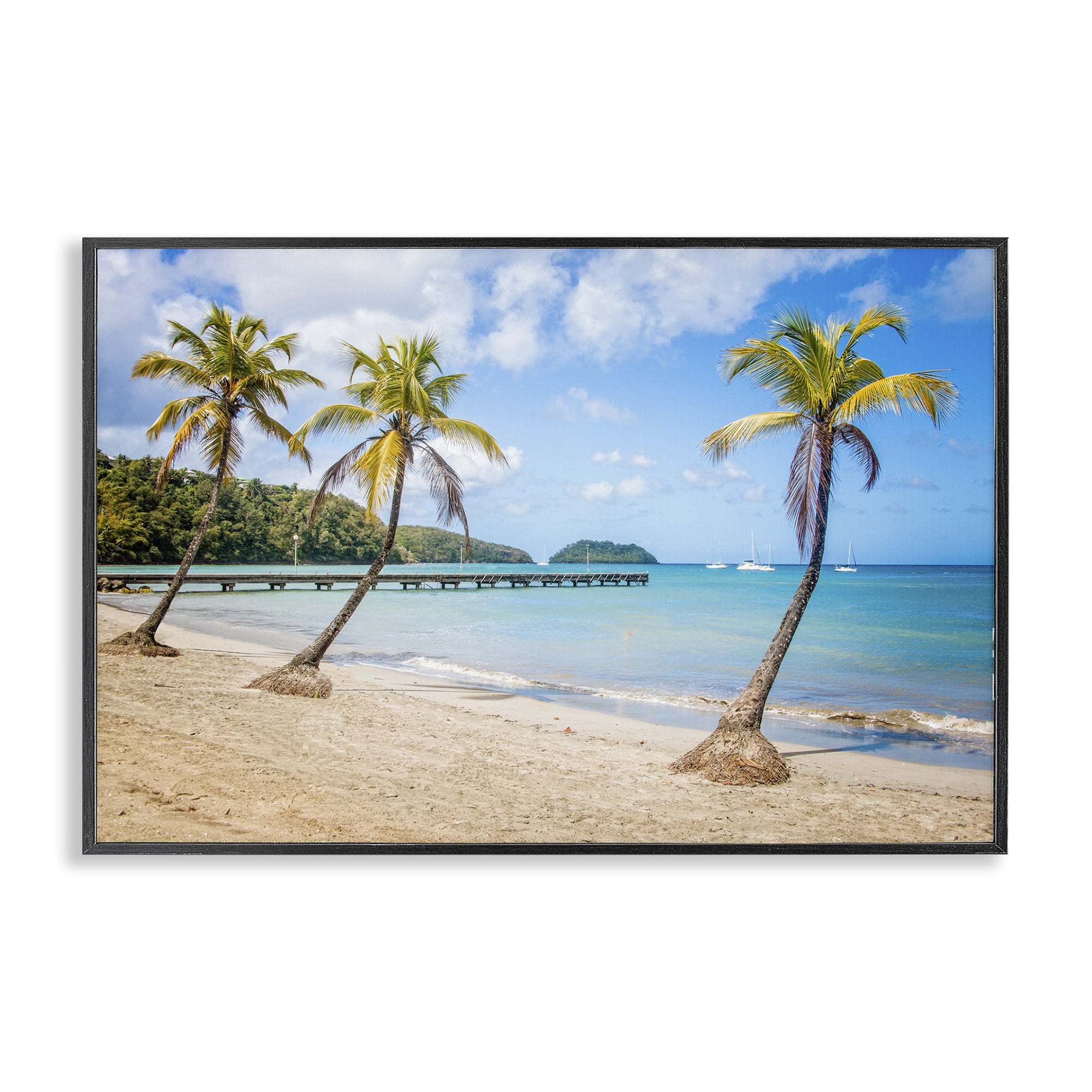 Stupell Industries Tropical Palm Tree Trio Nautical & Beach Photography Black Framed Art Print Wall Art, 30 x 20
