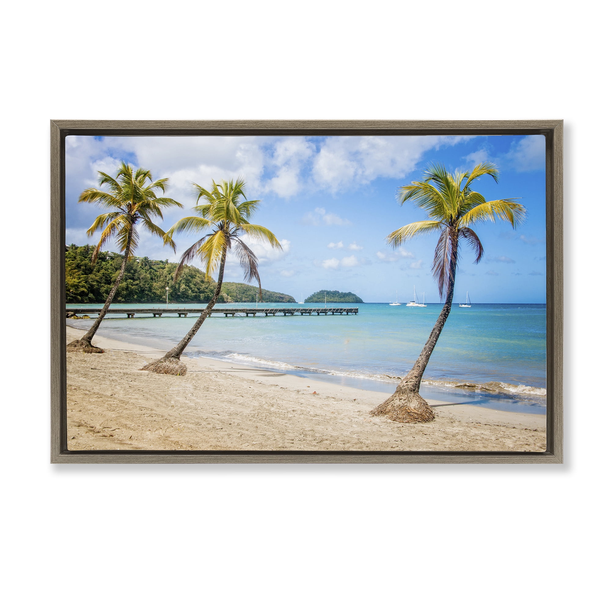 Stupell Industries Tropical Palm Tree Trio Nautical & Beach Photography Brown Floater Framed Canvas Art Print Wall Art, 31 x 21
