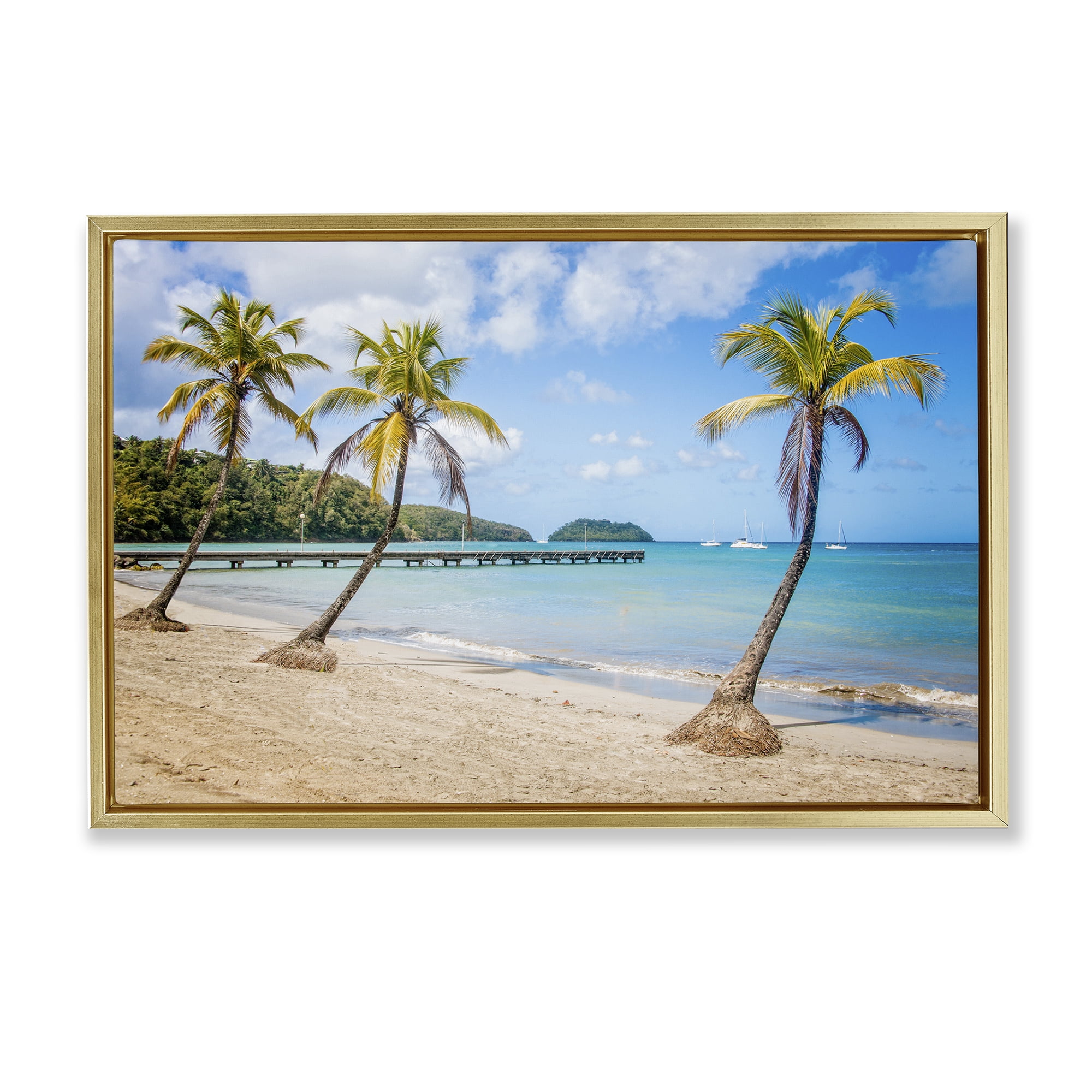 Stupell Industries Tropical Palm Tree Trio Nautical & Beach Photography Gold Floater Framed Canvas Art Print Wall Art, 25 x 17