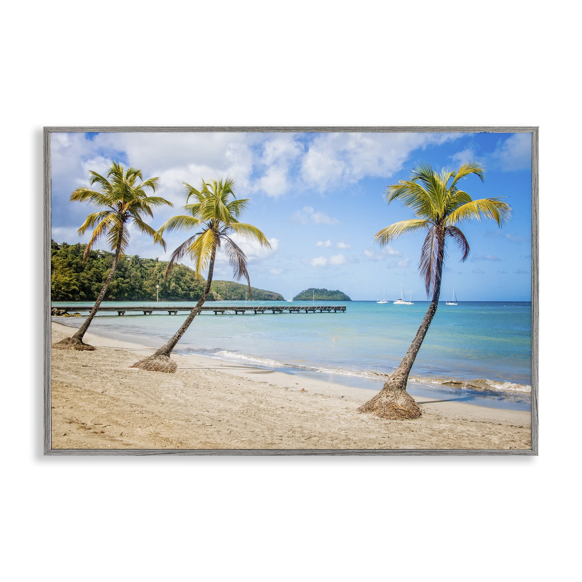 Stupell Industries Tropical Palm Tree Trio Nautical & Beach Photography Gray Framed Art Print Wall Art, 18 x 12