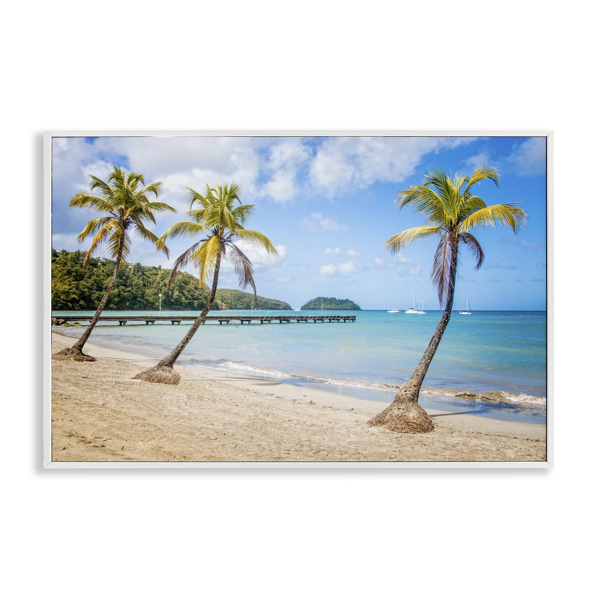 Stupell Industries Tropical Palm Tree Trio Nautical & Beach Photography White Framed Art Print Wall Art, 30 x 20