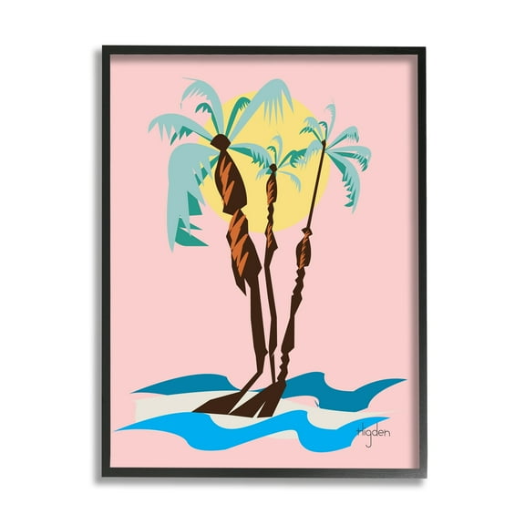 Stupell Industries Tropical Palm Tree Trio Pink Sunny Sky Black Framed by Mark Higden