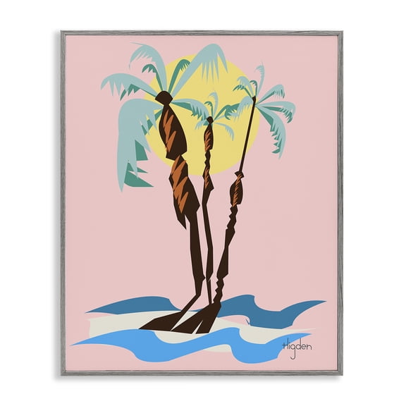 Stupell Industries Mid-Century Palm Tree Trio Sunny Sky Gray Framed Giclee Art, 11 x 14, by Mark Higden