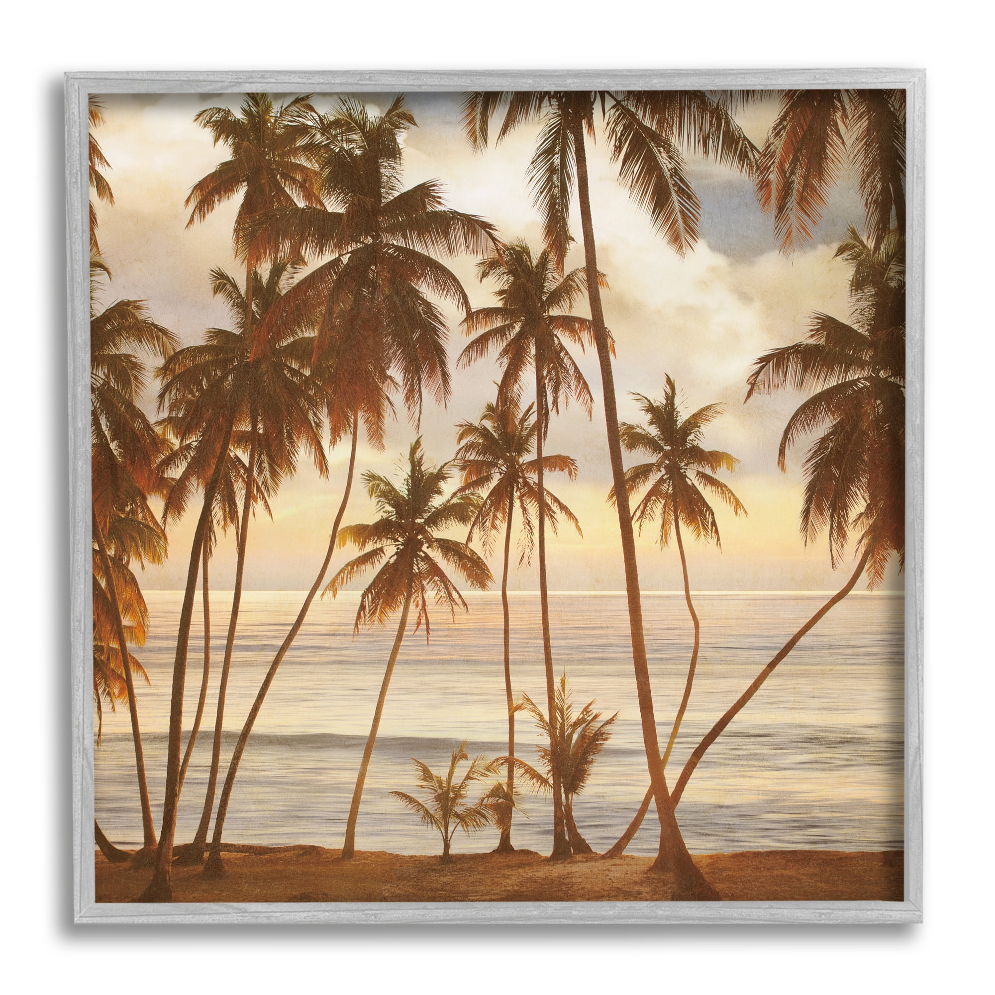 Stupell Industries Tropical Palm Trees Overlooking Warm Ocean View Photograph Gray Framed Art Print Wall Art, Design by John Seba