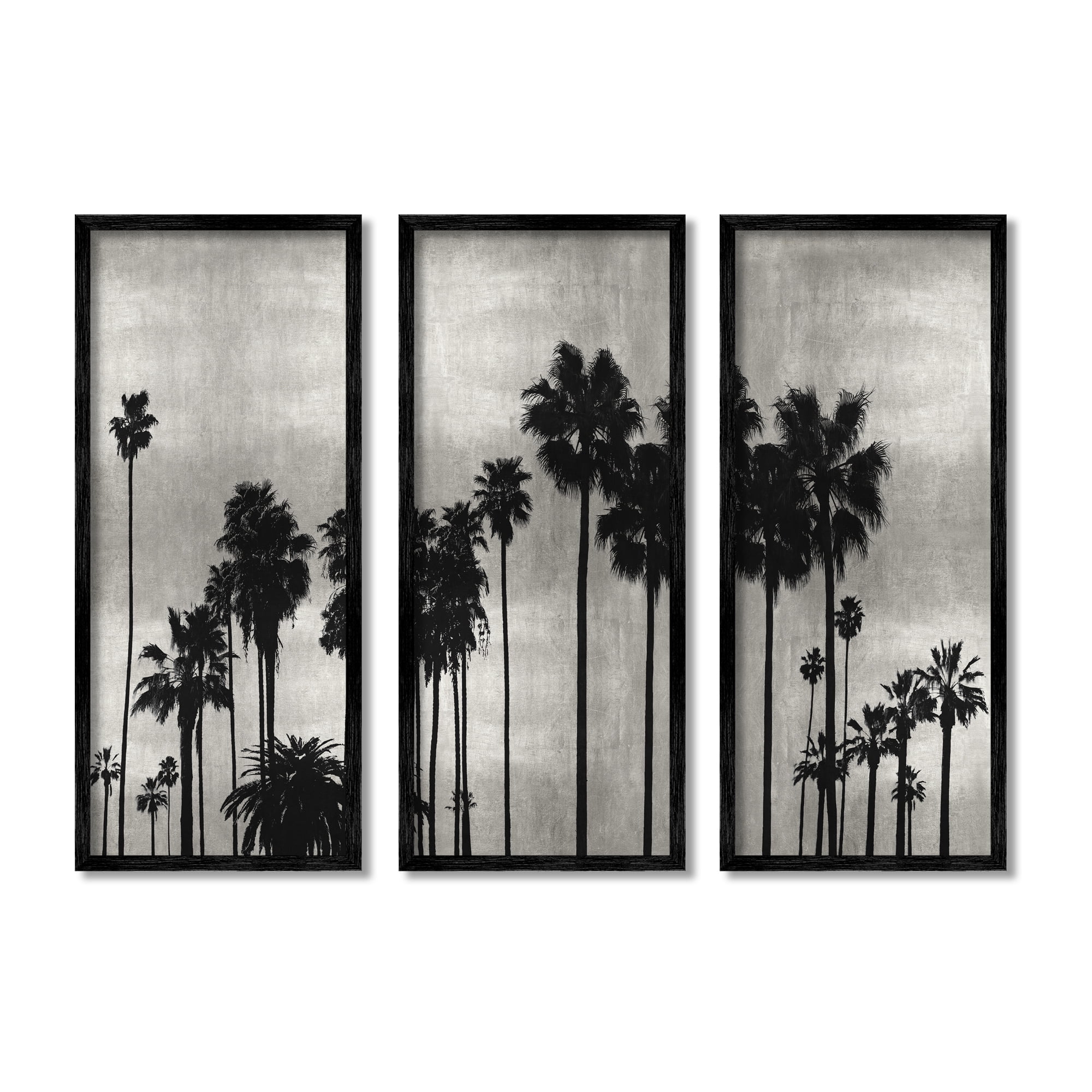 Stupell Industries Tropical Palm Trees Silhouette Monochrome Vintage Style Graphic Art Black Framed Art Print Wall Art, Set of 3, Design by Kate Bennett