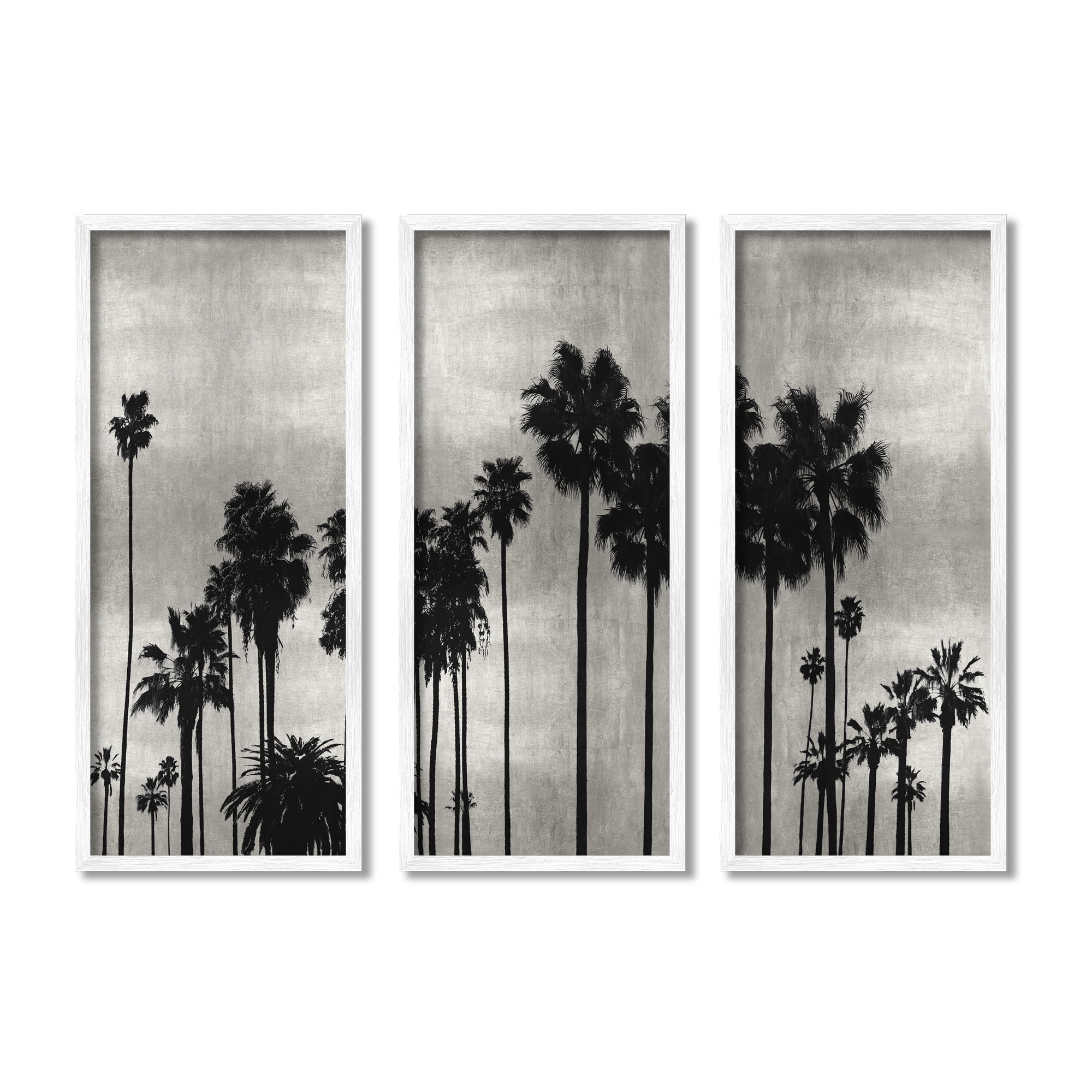 Stupell Industries Tropical Palm Trees Silhouette Monochrome Vintage Style Graphic Art White Framed Art Print Wall Art, Set of 3, Design by Kate Bennett