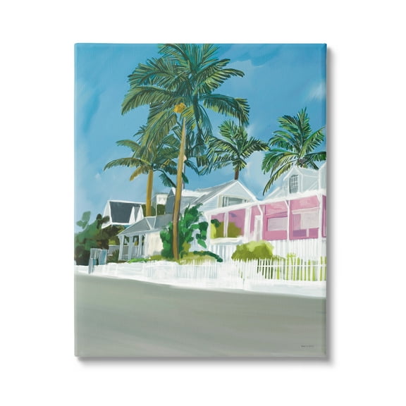 Stupell Industries Tropical Palm Trees Summer Vacation Resort Houses Graphic Art Gallery Wrapped Canvas Print Wall Art, Design by Amelia Noyes