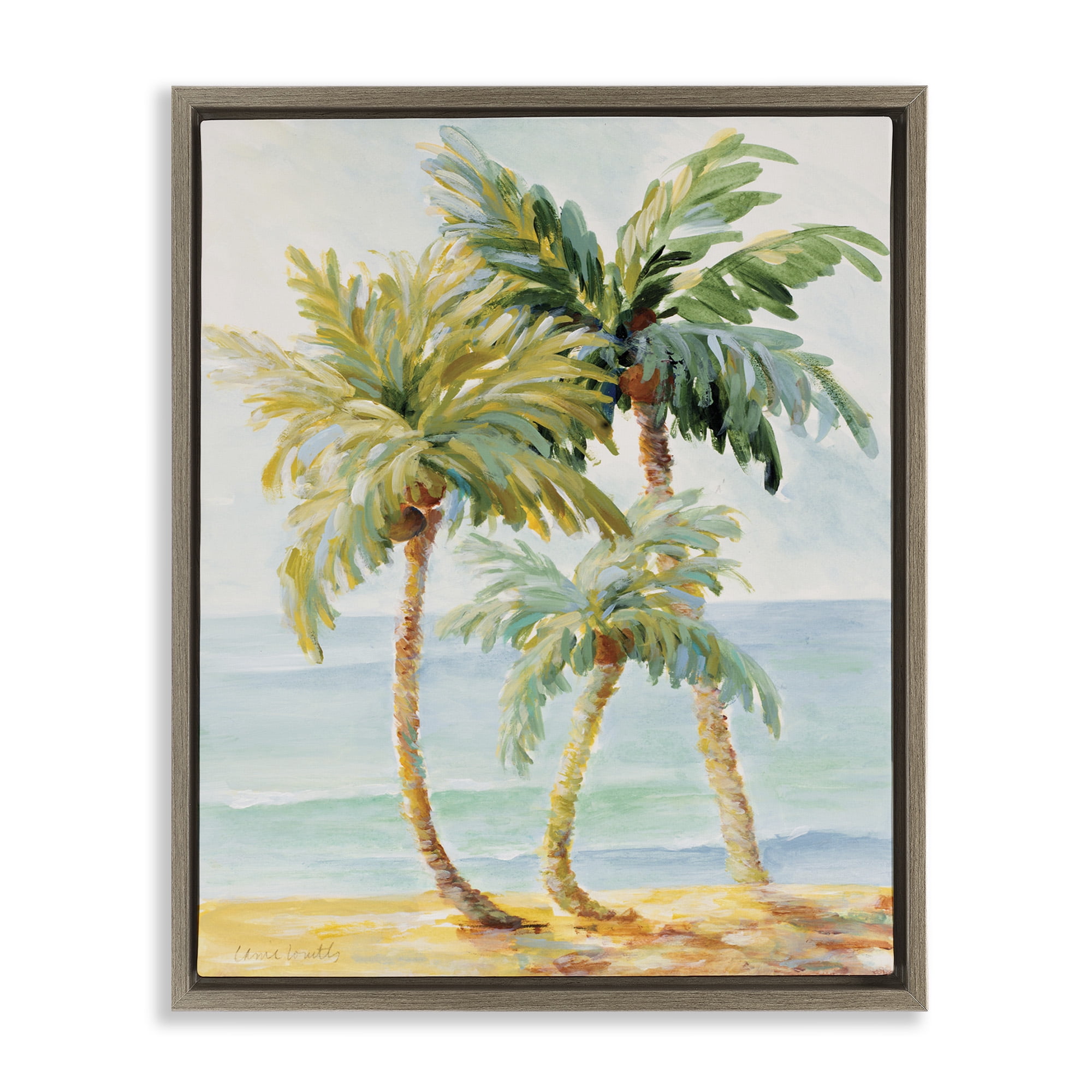 Stupell Industries Tropical Palm Trees on Sand Nature Painting Brown Floater Framed Canvas Art Print Wall Art, 17 x 21