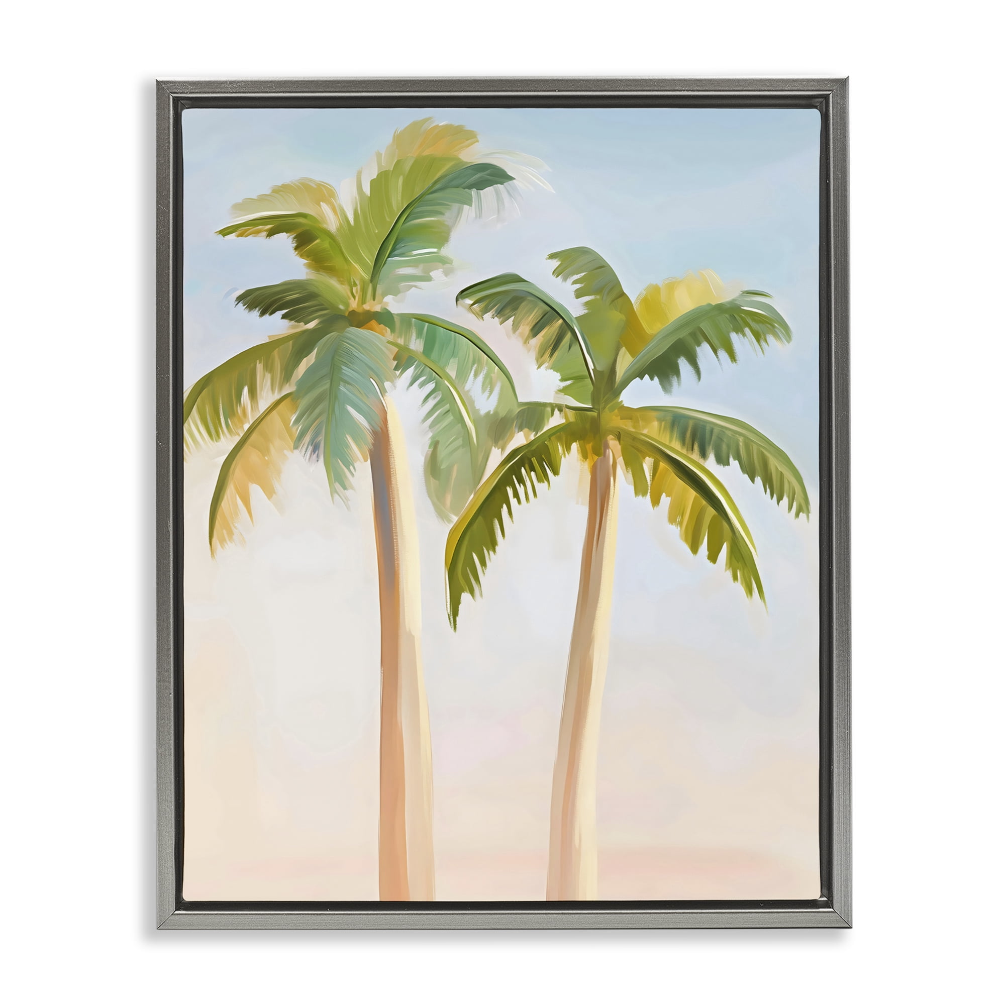 Stupell Industries Tropical Palm Twins at Sunrise Gray Framed Floater Canvas Wall Art, design by The Prints Vibe