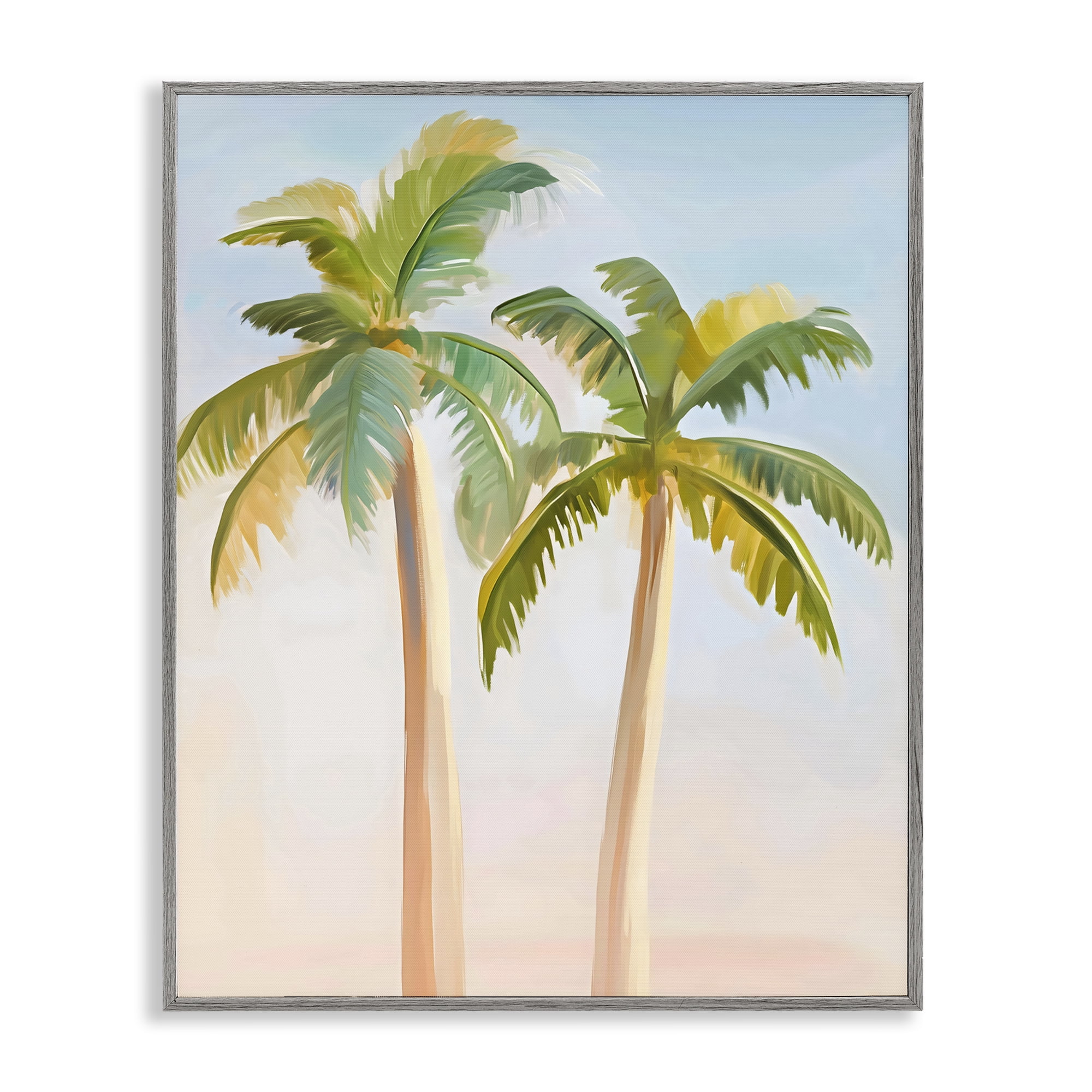 Stupell Industries Tropical Palm Twins at Sunrise Gray Framed Giclee Art, design by The Prints Vibe