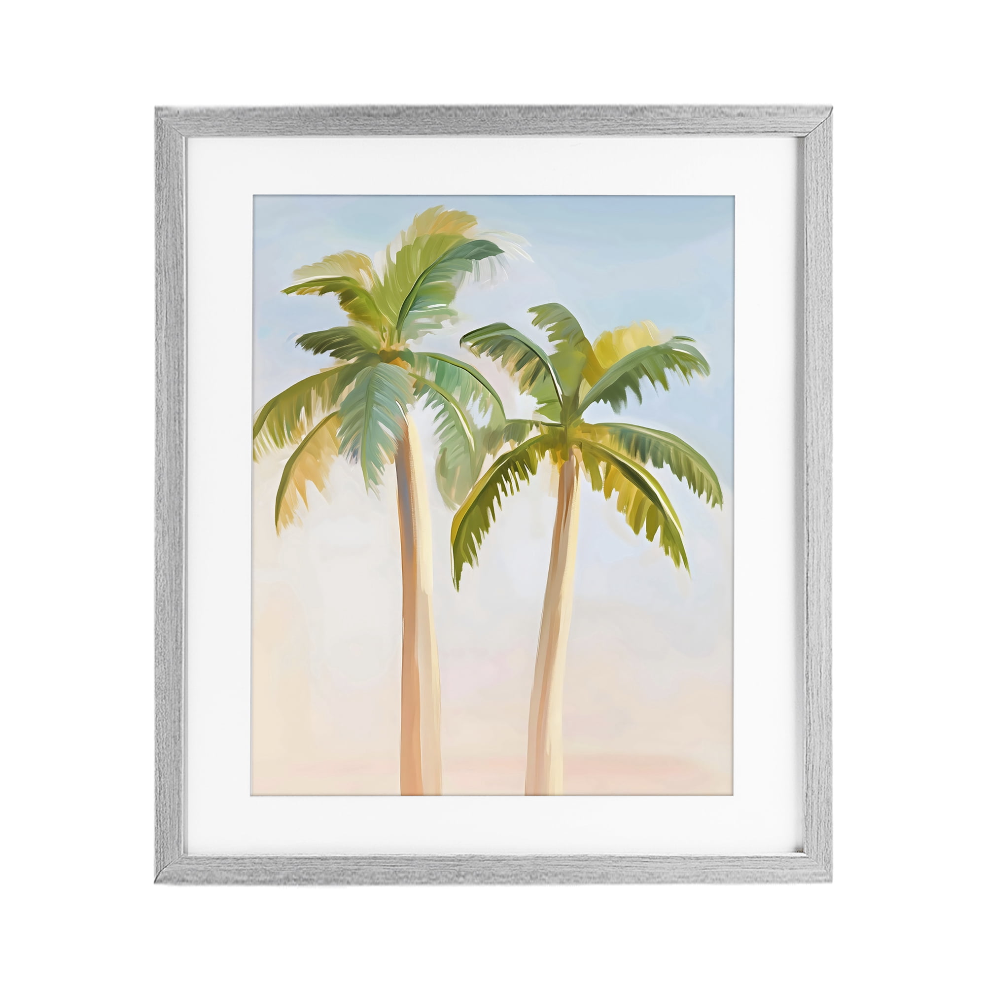 Stupell Industries Tropical Palm Twins at Sunrise Gray Framed Print Under Glass, design by The Prints Vibe
