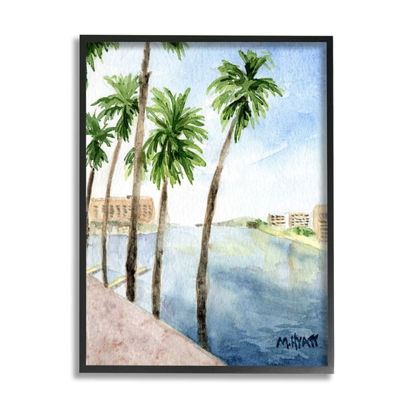 Stupell Industries Tropical Palms Along the River Edge Landscape Black Framed, 16 x 20, Design by Melissa Hyatt LLC