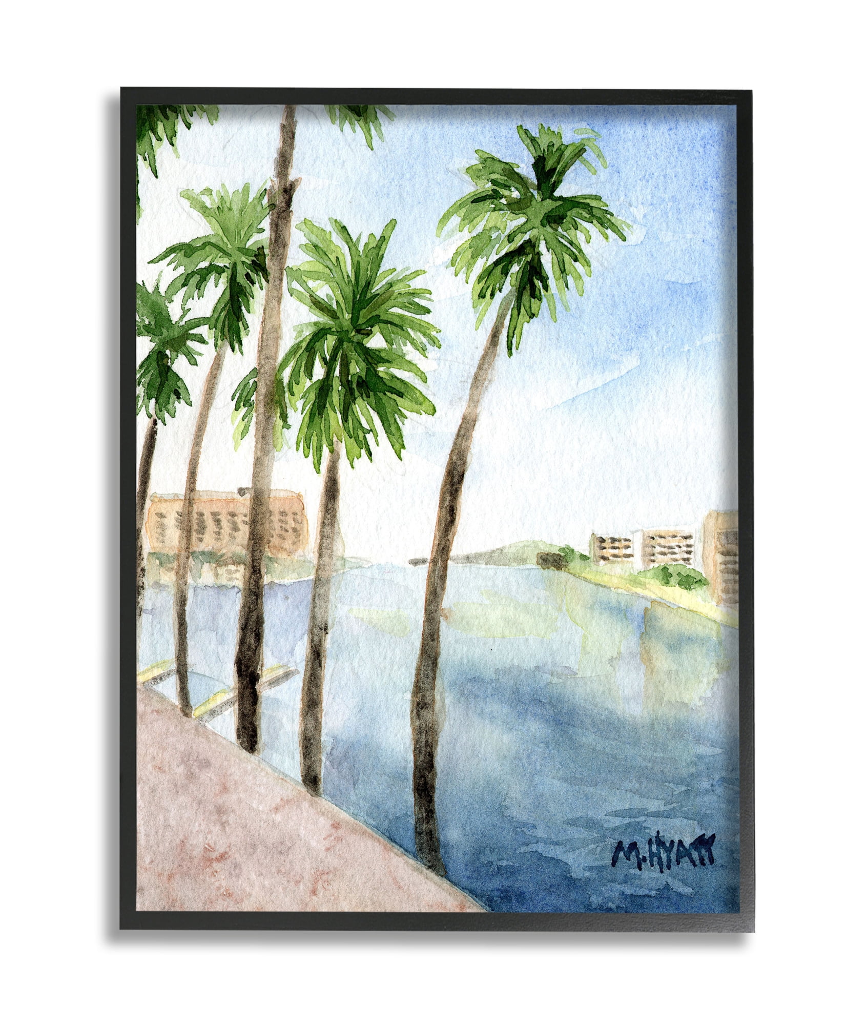 Stupell Industries Tropical Palms Along the River Edge Landscape Black Framed, 24 x 30, Design by Melissa Hyatt LLC