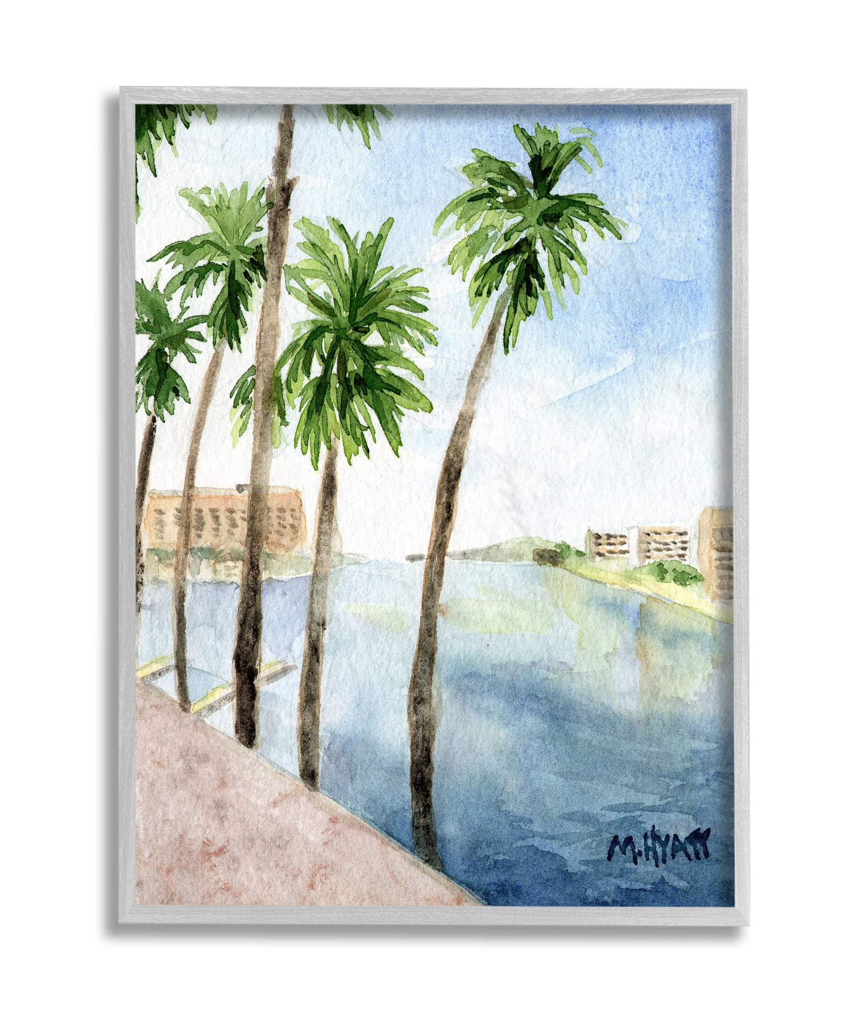 Stupell Industries Tropical Palms Along the River Edge Landscape Grey Framed, 11 x 14, Design by Melissa Hyatt LLC