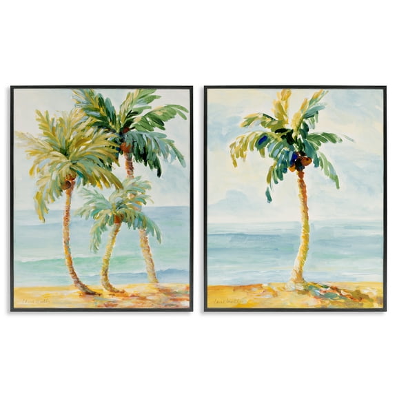 Stupell Industries Tropical Palms Calm Ocean Landscape & Nature Painting Black Framed Art Print Wall Art, 11 x 14, Set of 2
