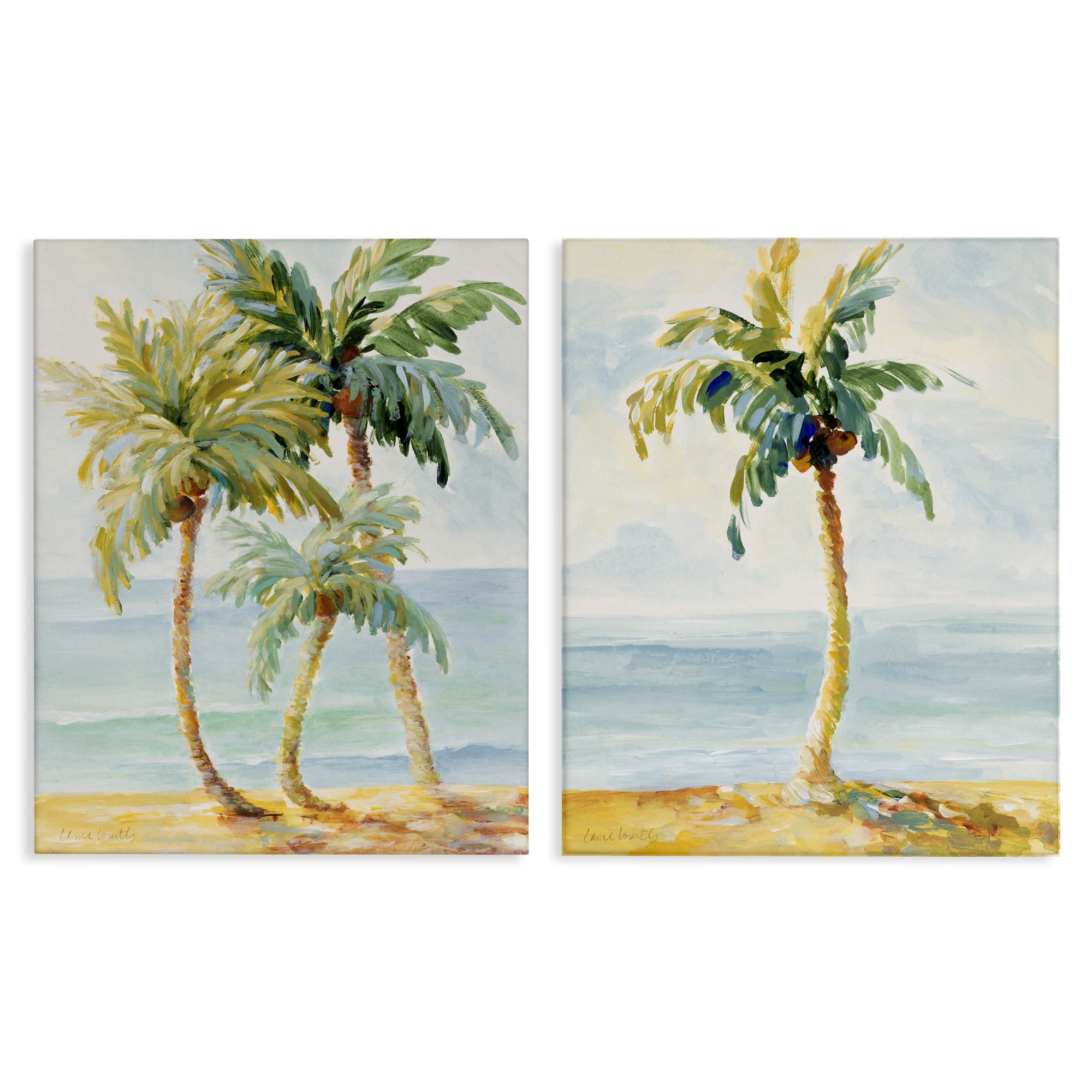 Stupell Industries Tropical Palms Calm Ocean Landscape & Nature Painting Wrapped Canvas Art Print Wall Art, 24 x 30, Set of 2