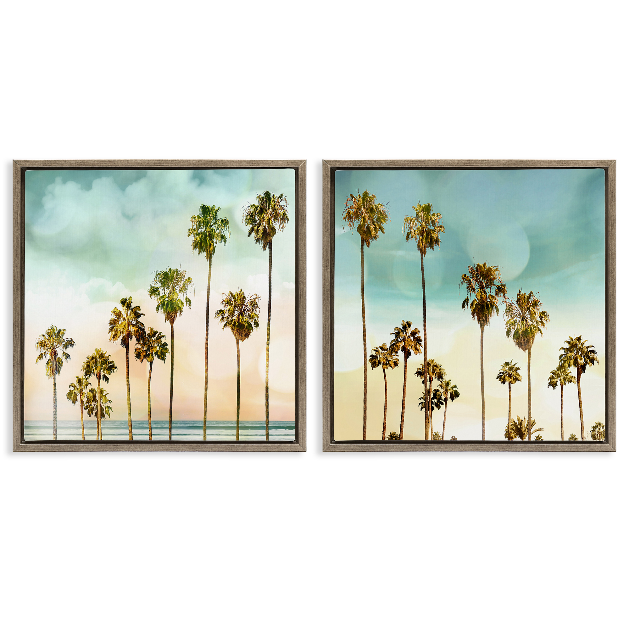 Stupell Industries Tropical Palms Increasing Heights Landscape & Nature Painting Brown Floater Framed Canvas Art Print Wall Art, 25 x 25, Set of 2