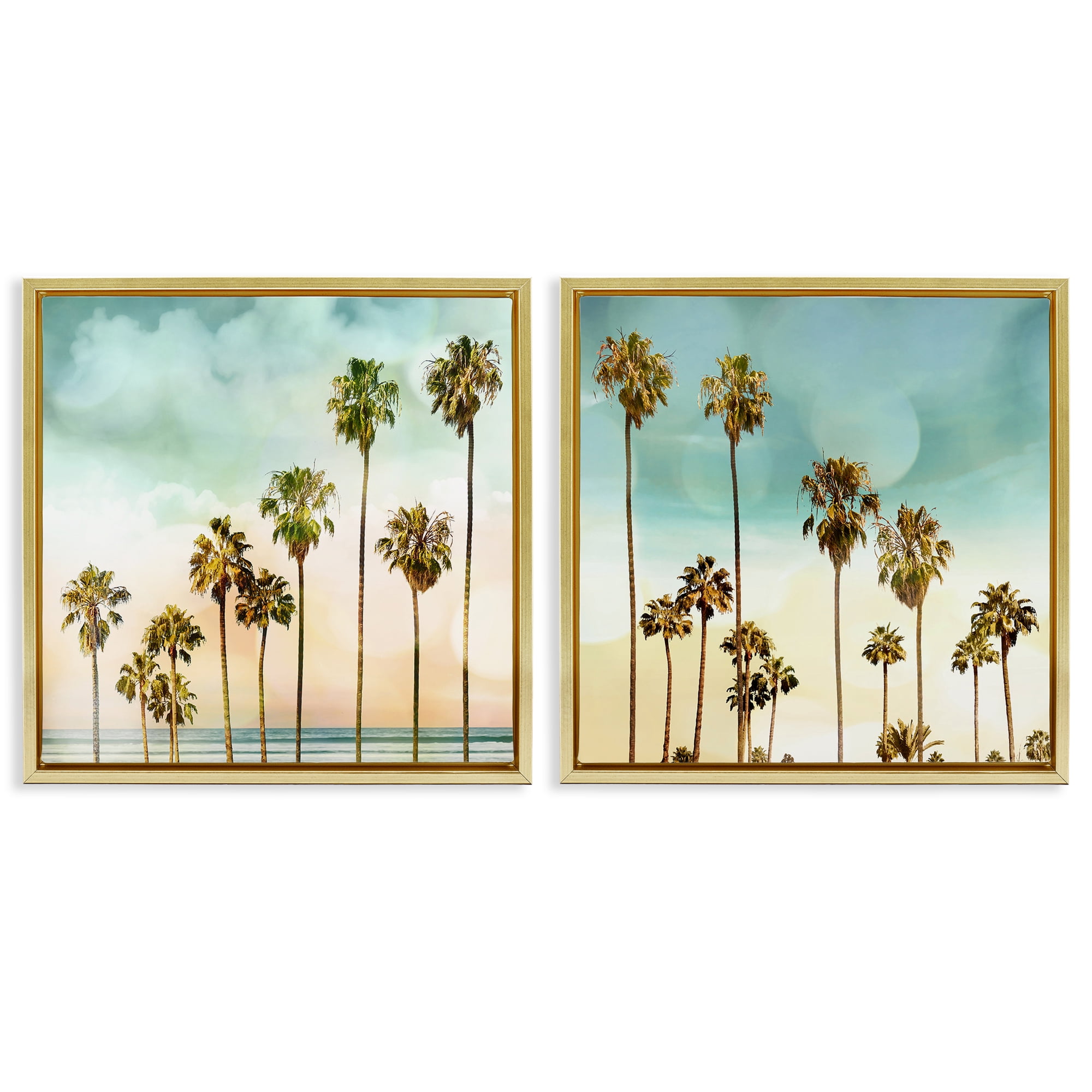 Stupell Industries Tropical Palms Increasing Heights Landscape & Nature Painting Gold Floater Framed Canvas Art Print Wall Art, 25 x 25, Set of 2