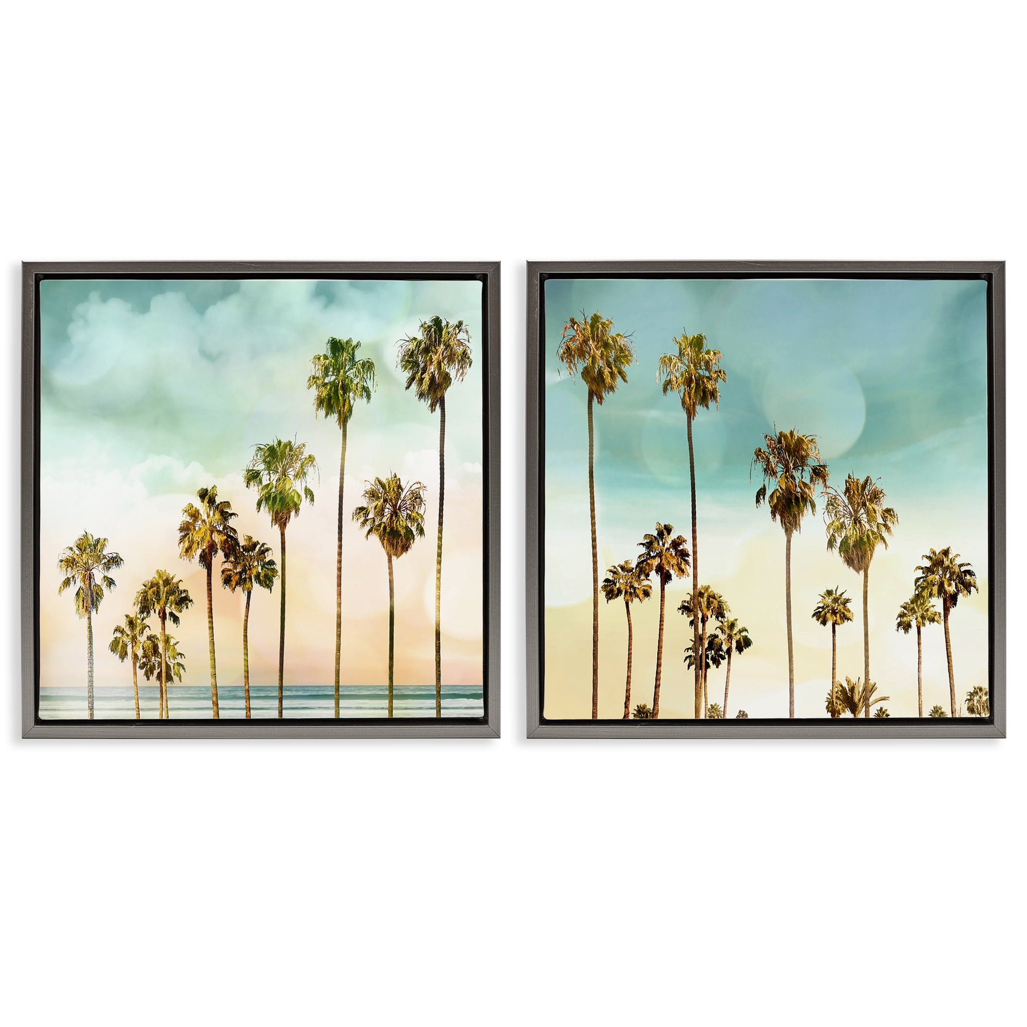 Stupell Industries Tropical Palms Increasing Heights Landscape & Nature Painting Gray Floater Framed Canvas Art Print Wall Art, 18 x 18, Set of 2
