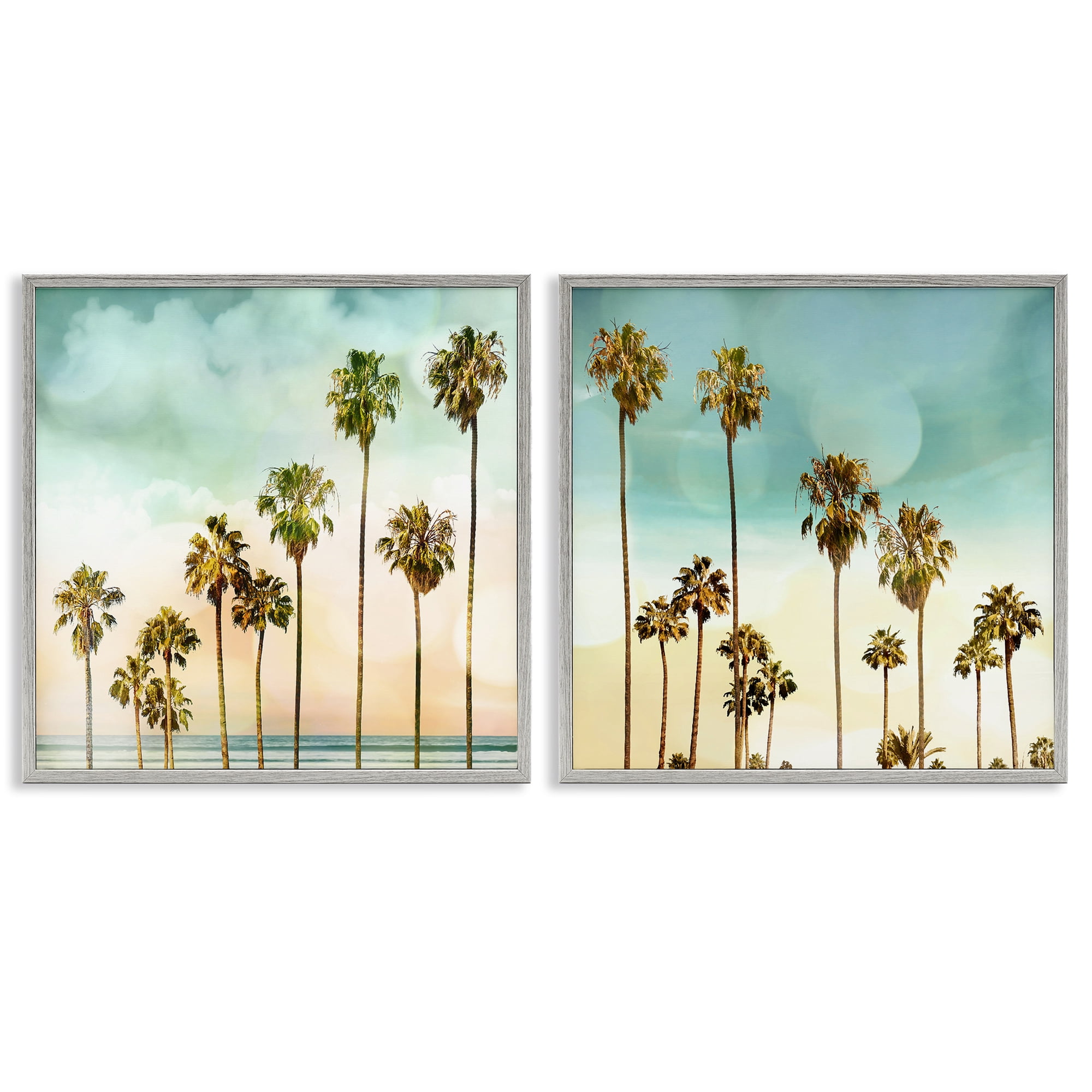 Stupell Industries Tropical Palms Increasing Heights Landscape & Nature Painting Gray Framed Art Print Wall Art, 17 x 17, Set of 2