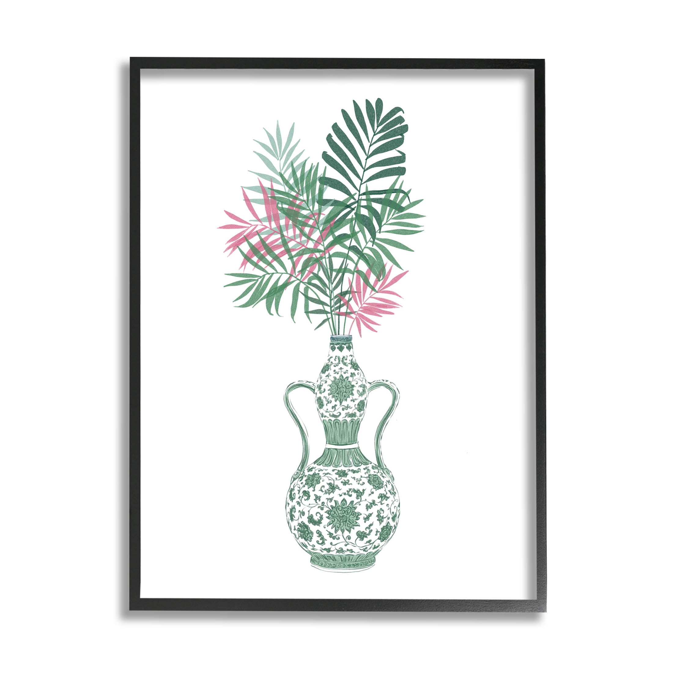 Stupell Industries Tropical Palms Ornate Vase Graphic Art Black Framed Art Print Wall Art, Design by Ziwei Li