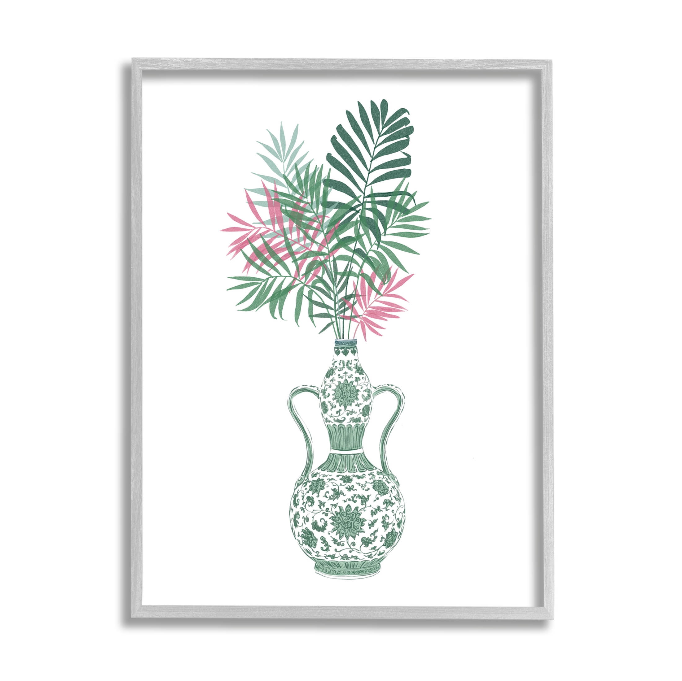 Stupell Industries Tropical Palms Ornate Vase Graphic Art Gray Framed Art Print Wall Art, Design by Ziwei Li