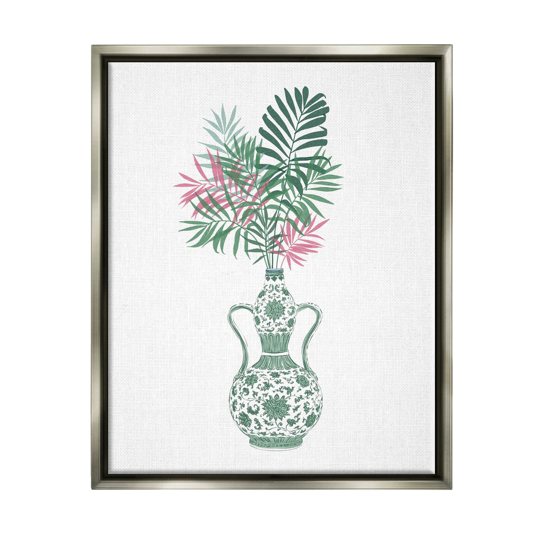 Stupell Industries Tropical Palms Ornate Vase Graphic Art Luster Gray Floating Framed Canvas Print Wall Art, Design by Ziwei Li