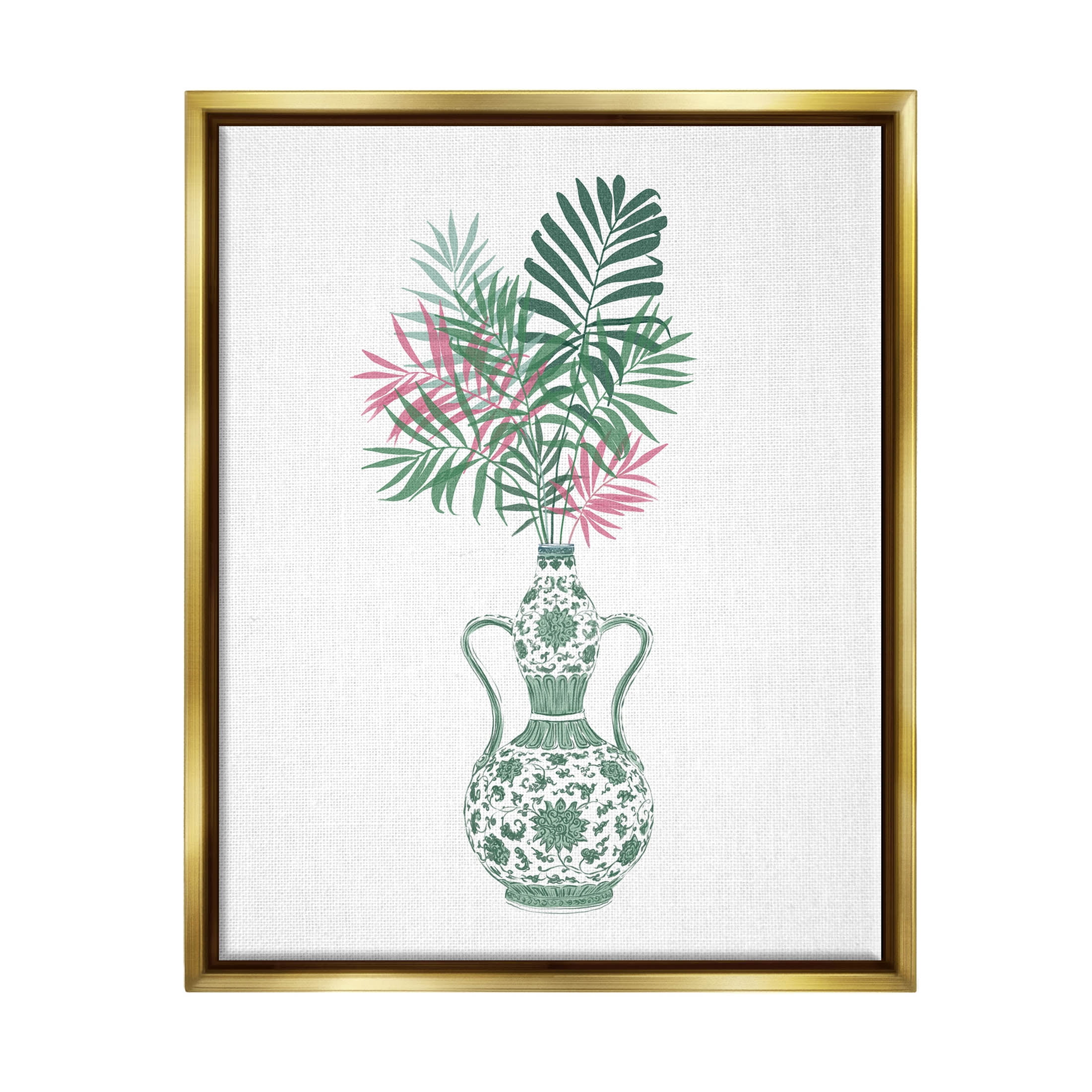 Stupell Industries Tropical Palms Ornate Vase Graphic Art Metallic Gold Floating Framed Canvas Print Wall Art, Design by Ziwei Li