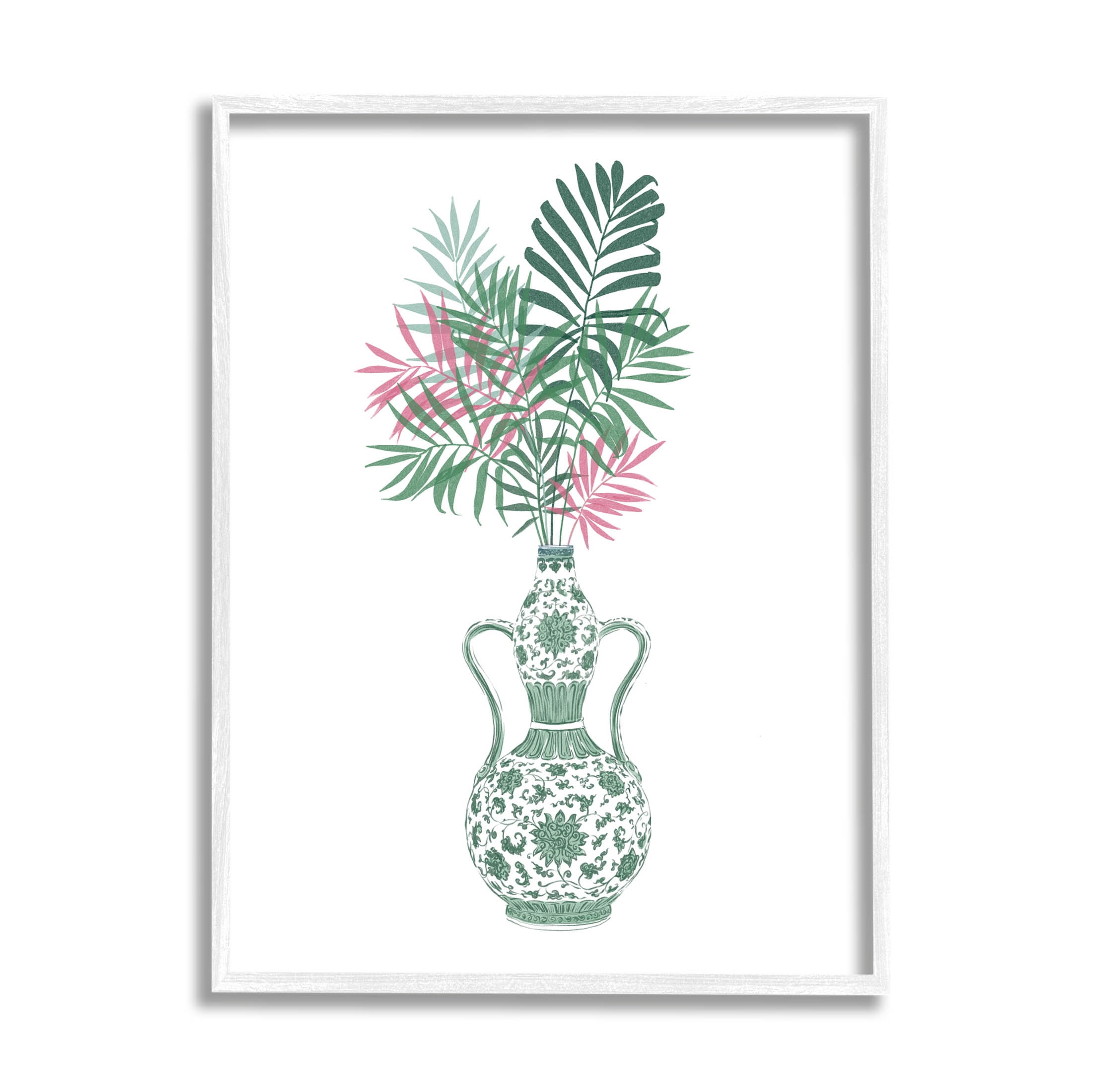 Stupell Industries Tropical Palms Ornate Vase Graphic Art White Framed Art Print Wall Art, Design by Ziwei Li