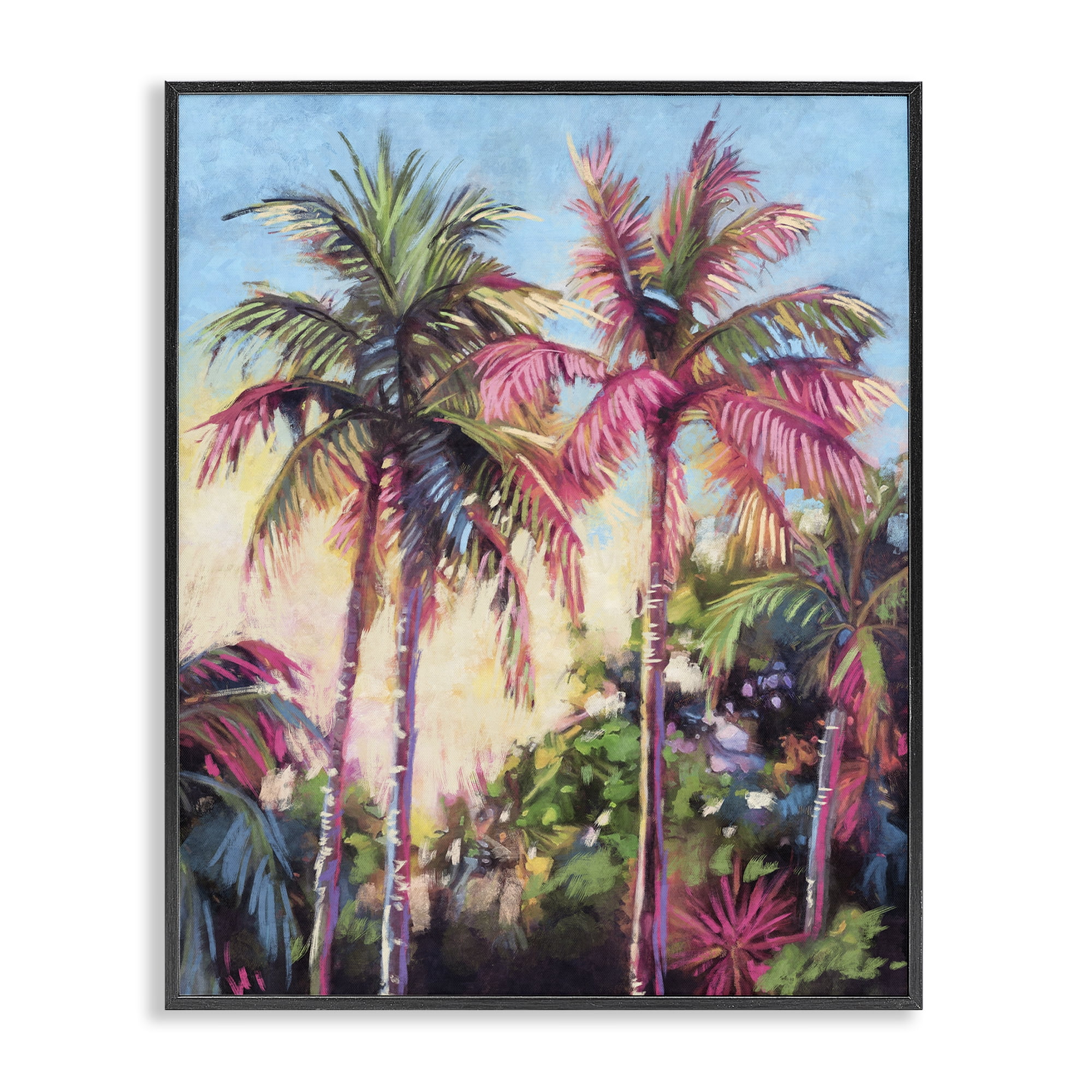 Stupell Industries Tropical Palms Pink Details Landscape & Nature Painting Black Framed Art Print Wall Art, 24 x 30