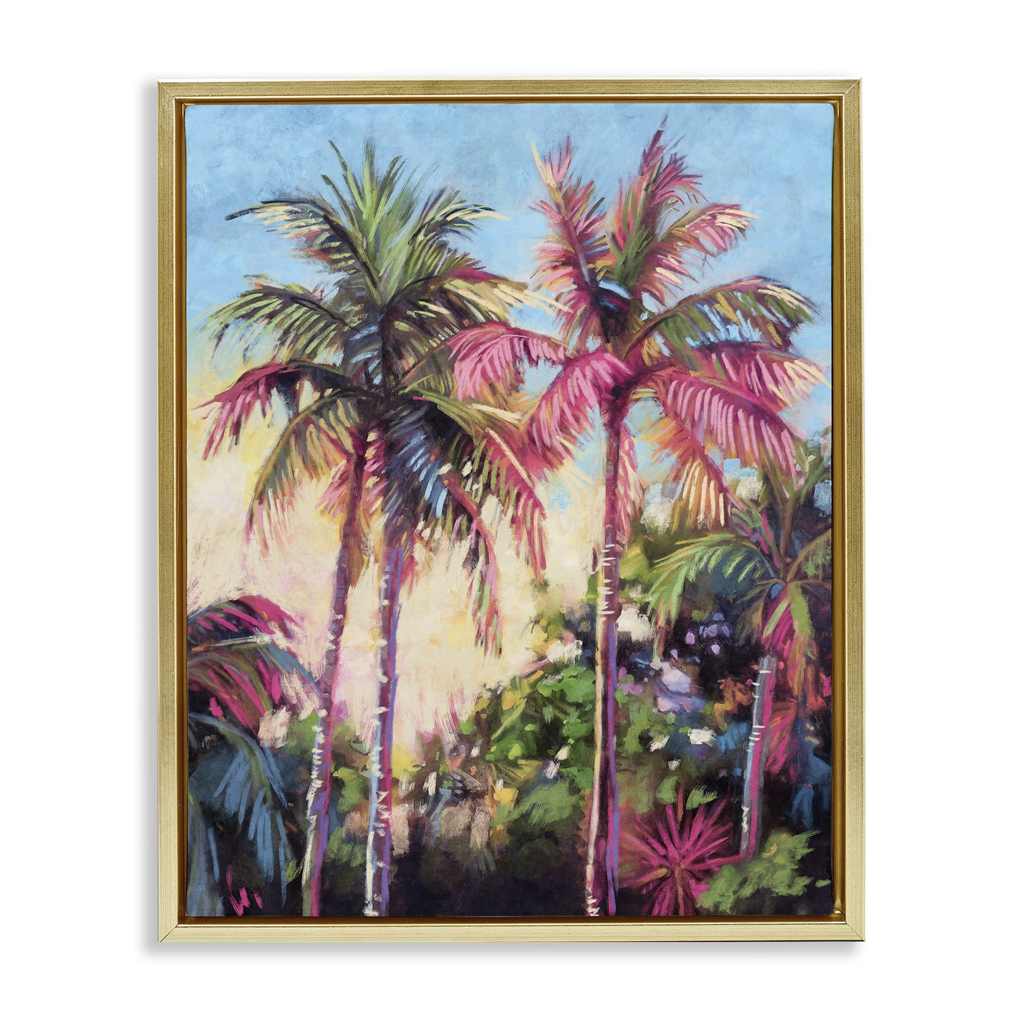 Stupell Industries Tropical Palms Pink Details Landscape & Nature Painting Gold Floater Framed Canvas Art Print Wall Art, 25 x 31