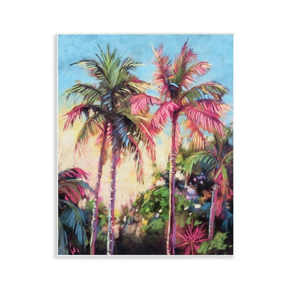 Stupell Industries Tropical Palms Pink Details Landscape & Nature Painting Unframed Art Print Wall Art, 11 x 14