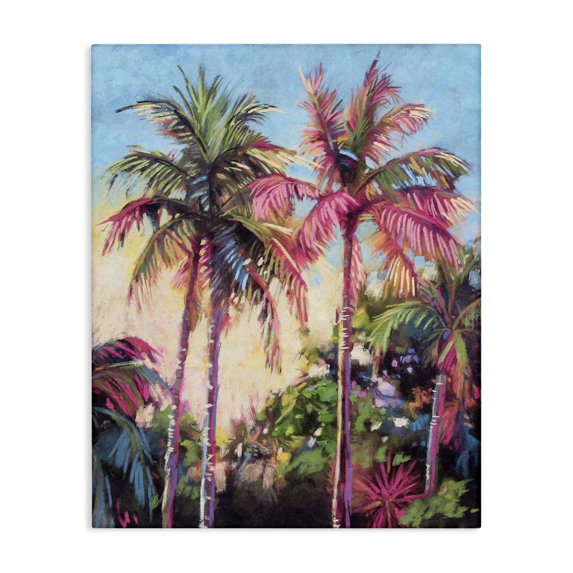 Stupell Industries Tropical Palms Pink Details Landscape & Nature Painting Wrapped Canvas Art Print Wall Art, 24 x 30