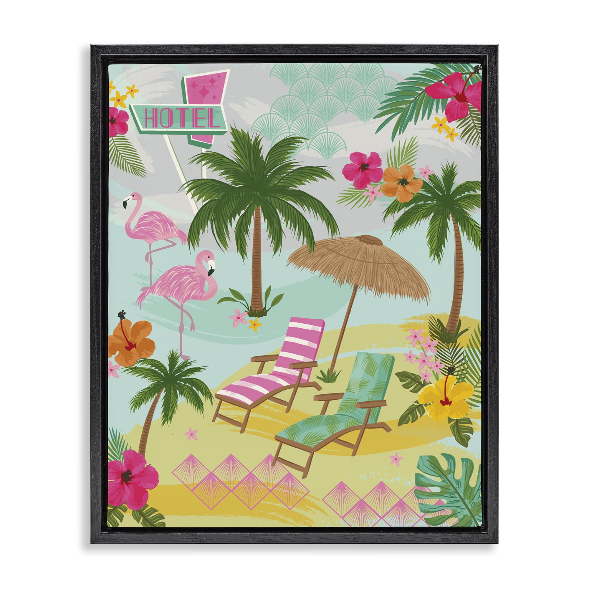 Stupell Industries Tropical Palms Resort Nautical & Beach Painting Black Floater Framed Canvas Art Print Wall Art, 25 x 31