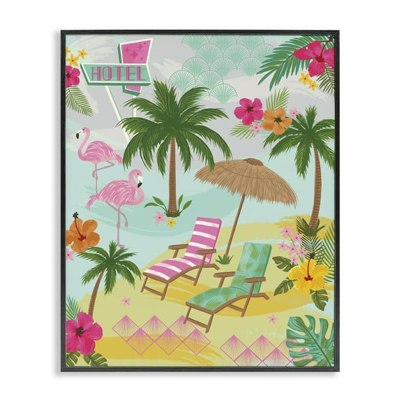 Stupell Industries Tropical Palms Resort Nautical & Beach Painting Black Framed Art Print Wall Art, 11 x 14