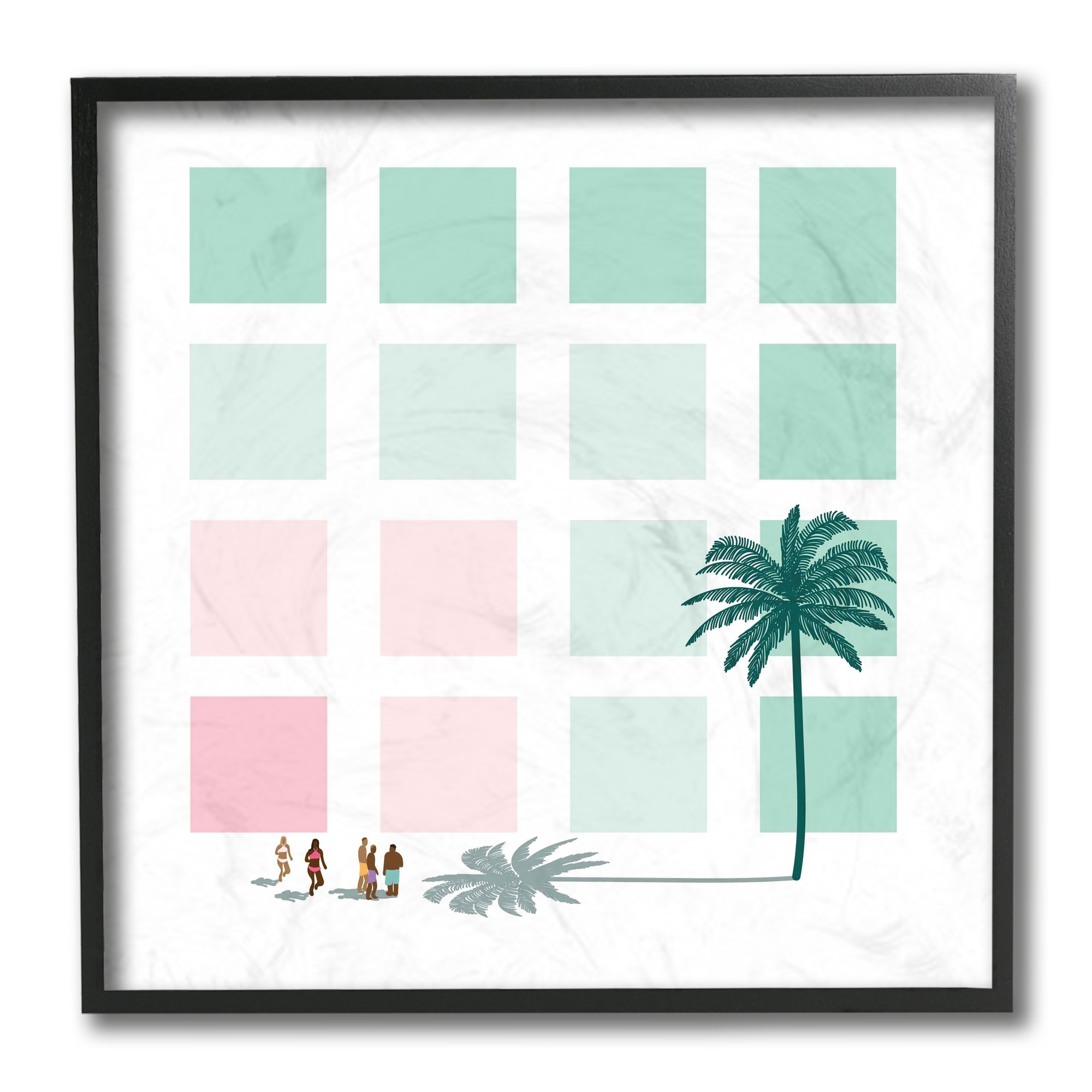 Stupell Industries Tropical Palms and Beach Goers Geometric Pattern Black Framed, 12 x 12, Design by Victoria Kukla