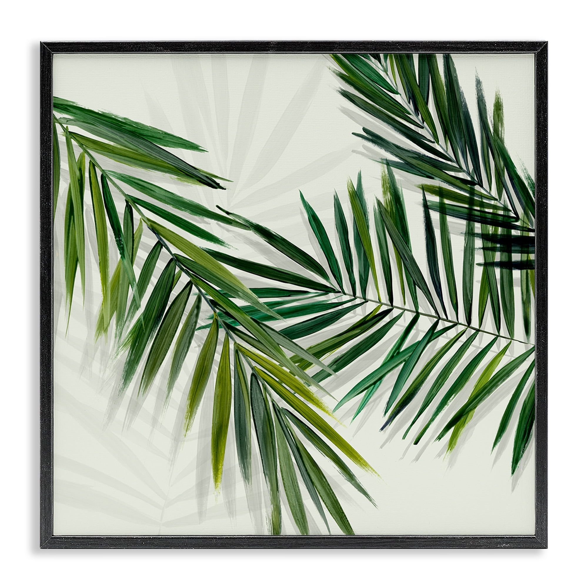 Stupell Industries Tropical Palms with Shadows Plants & Flowers Painting Black Framed Art Print Wall Art, 17 x 17