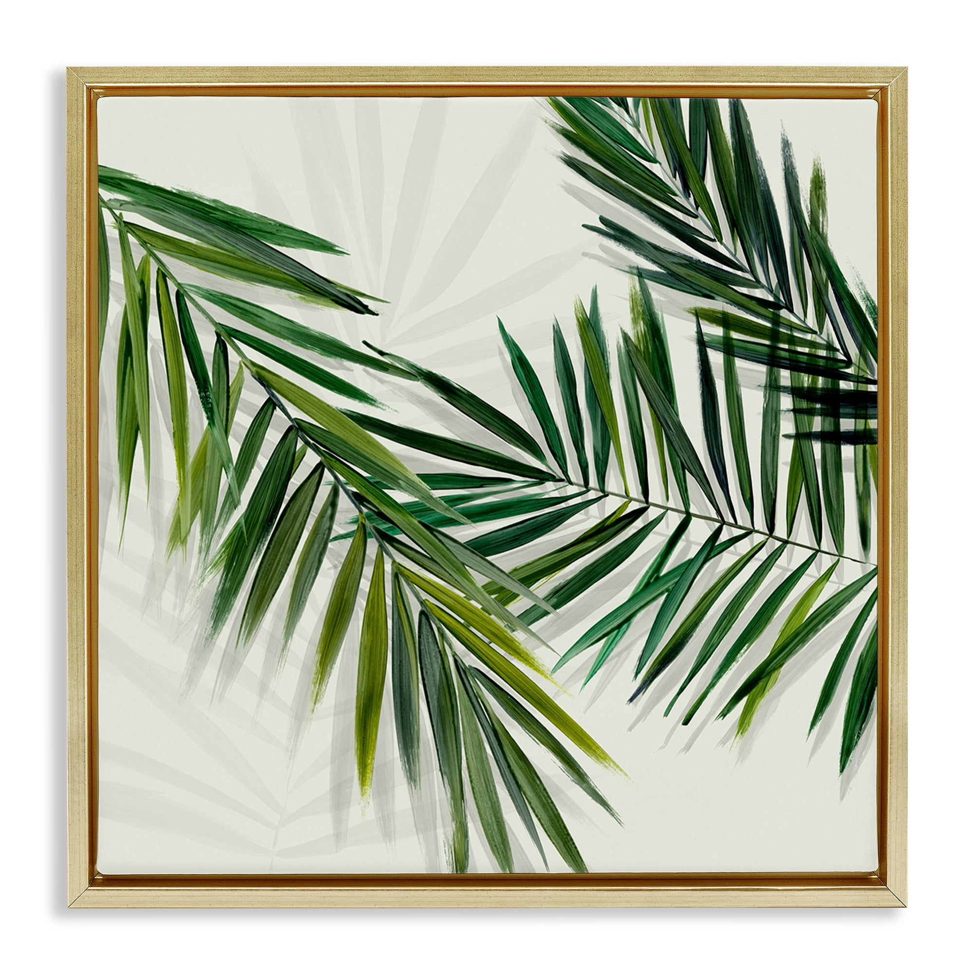 Stupell Industries Tropical Palms with Shadows Plants & Flowers Painting Gold Floater Framed Canvas Art Print Wall Art, 25 x 25