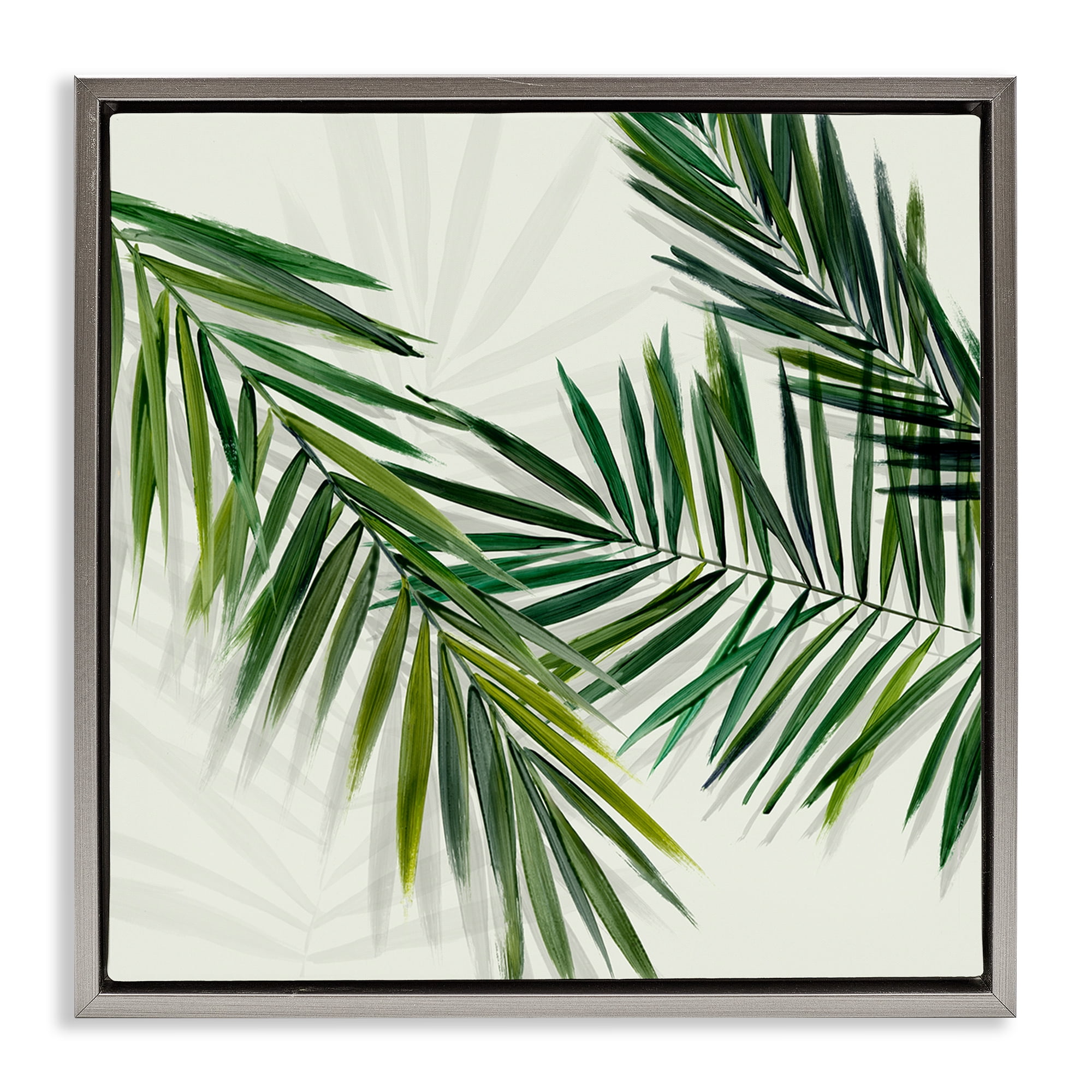 Stupell Industries Tropical Palms with Shadows Plants & Flowers Painting Gray Floater Framed Canvas Art Print Wall Art, 18 x 18