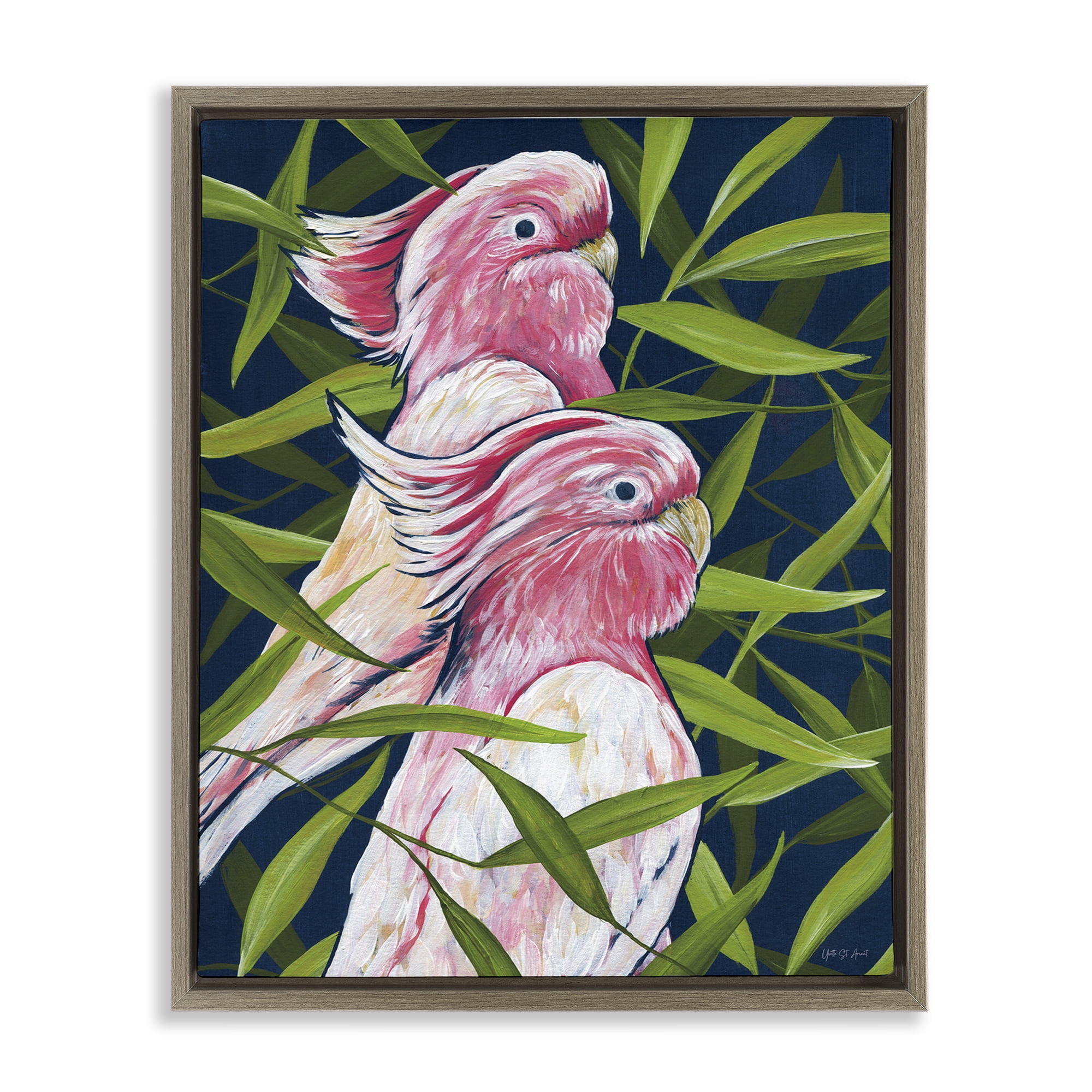Stupell Industries Tropical Paradise Cockatoo Animals Painting Brown Floater Framed Canvas Art Print Wall Art, 25 x 31