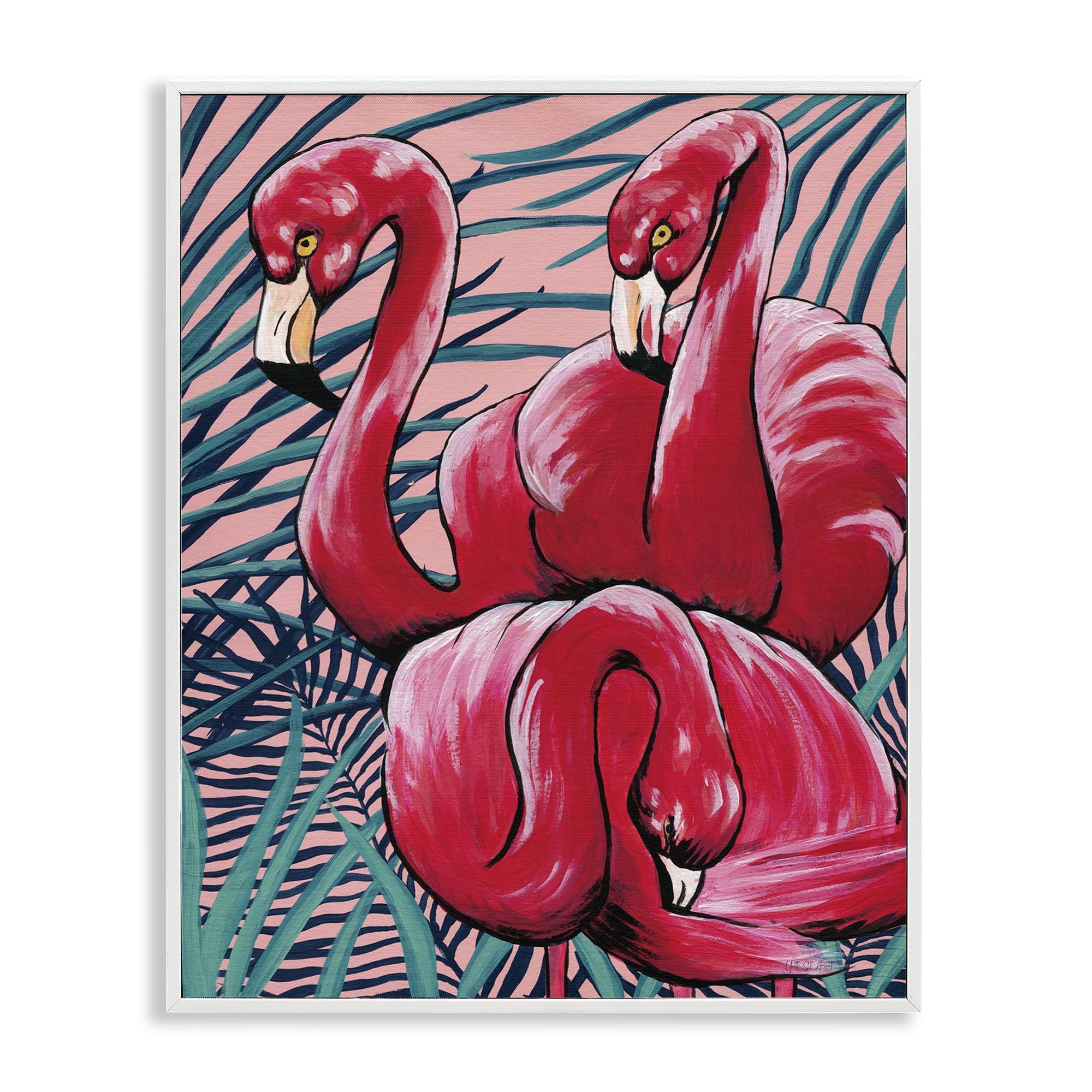 Stupell Industries Tropical Paradise Flamingos Animals Painting White Framed Art Print Wall Art, 11 x 14
