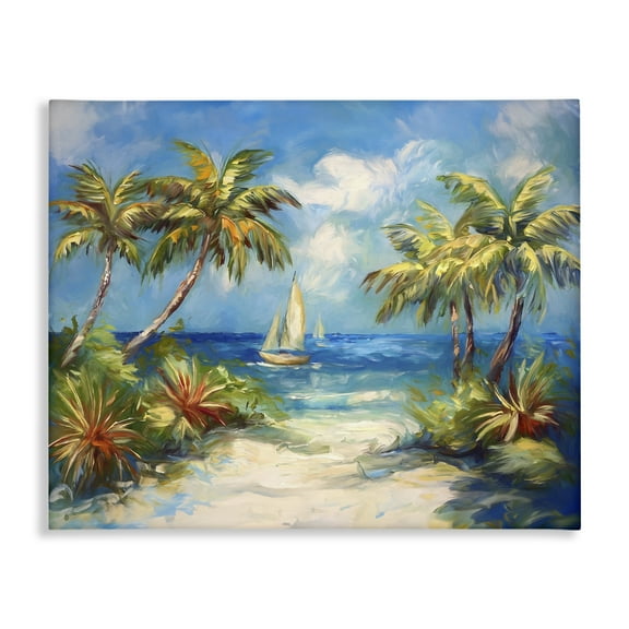 Stupell Industries Tropical Paradise Harbor Coastal Painting Gallery Wrapped Canvas Art Print Wall Art, 20 x 16