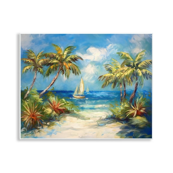 Stupell Industries Tropical Paradise Harbor Coastal Painting Unframed Art Print Wall Art, 14 x 11