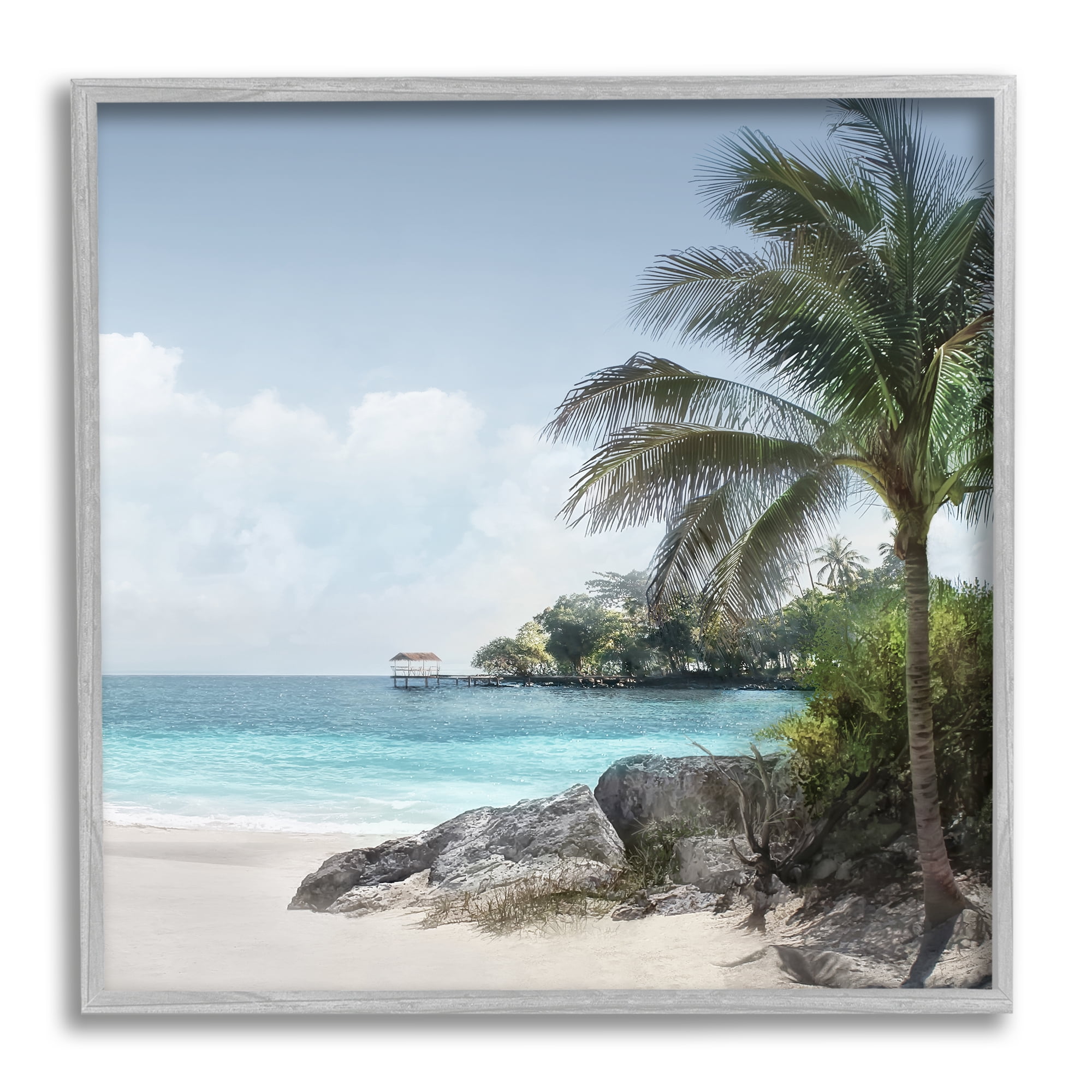 Stupell Industries Tropical Paradise Scenery Nature Photography Gray Framed Art Print Wall Art, 12 x 12
