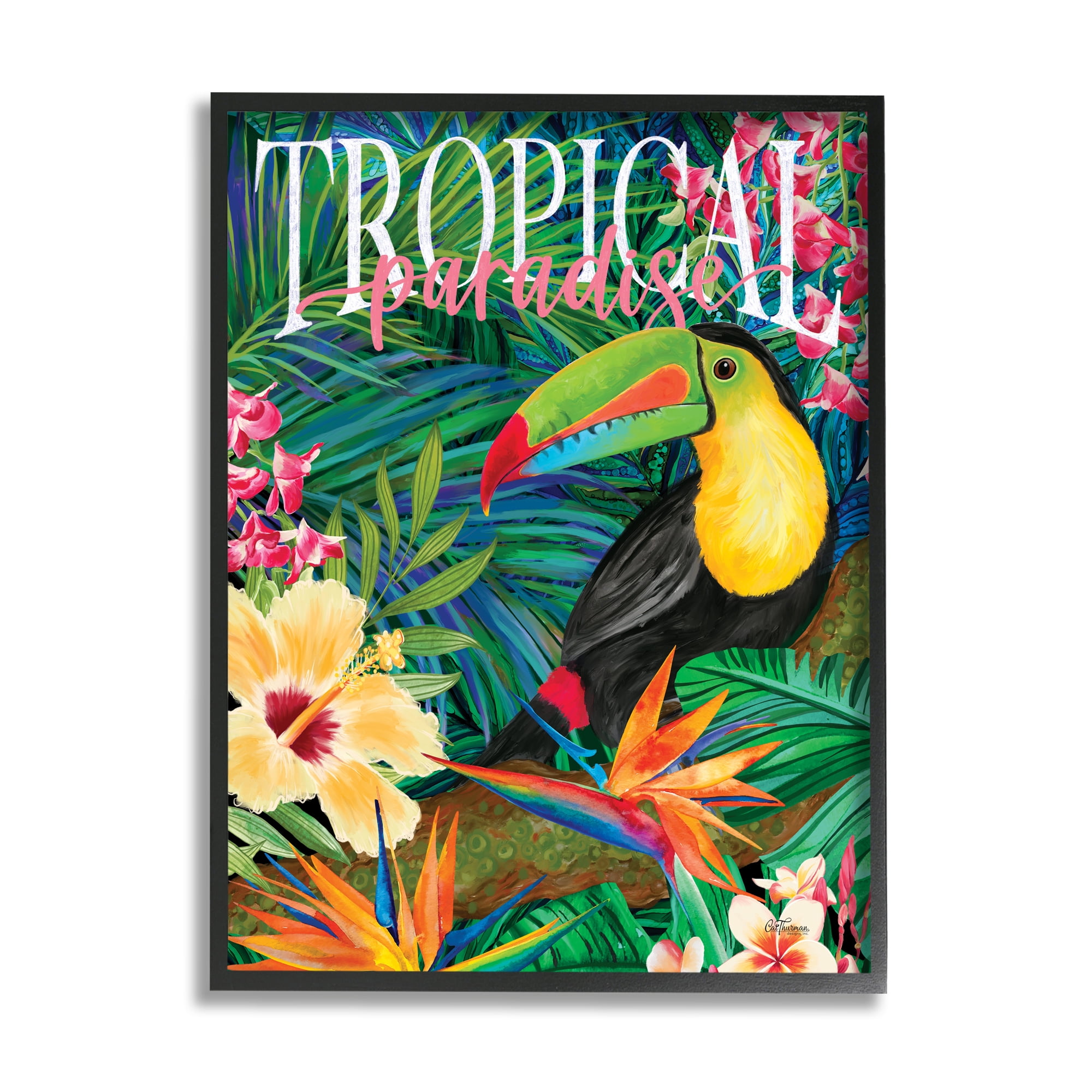 Stupell Industries Tropical Paradise Toucan Animals & Insects Painting Black Framed Art Print Wall Art, 11 x 14