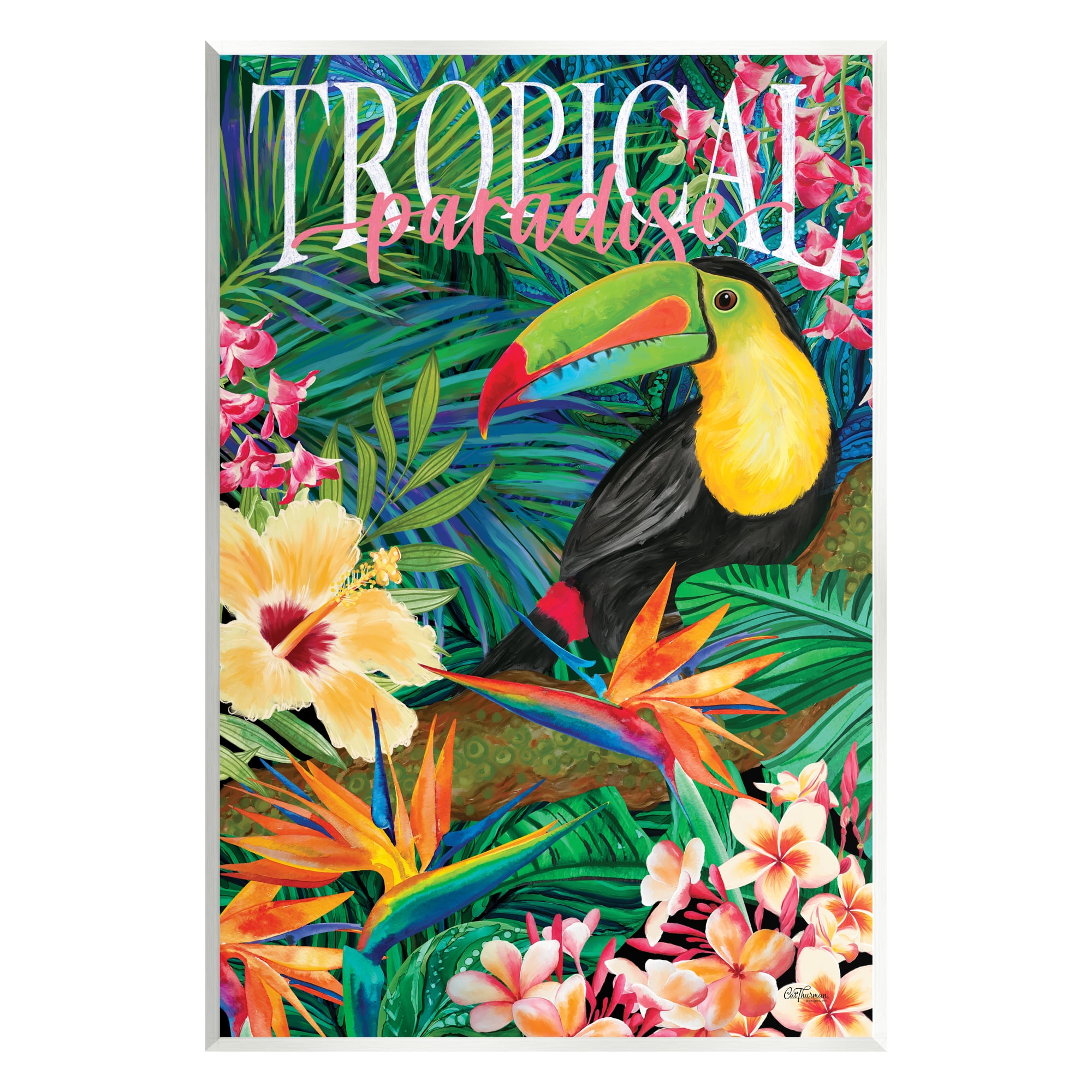 Stupell Industries Tropical Paradise Toucan Animals & Insects Painting Unframed Art Print Wall Art, 13 x 19